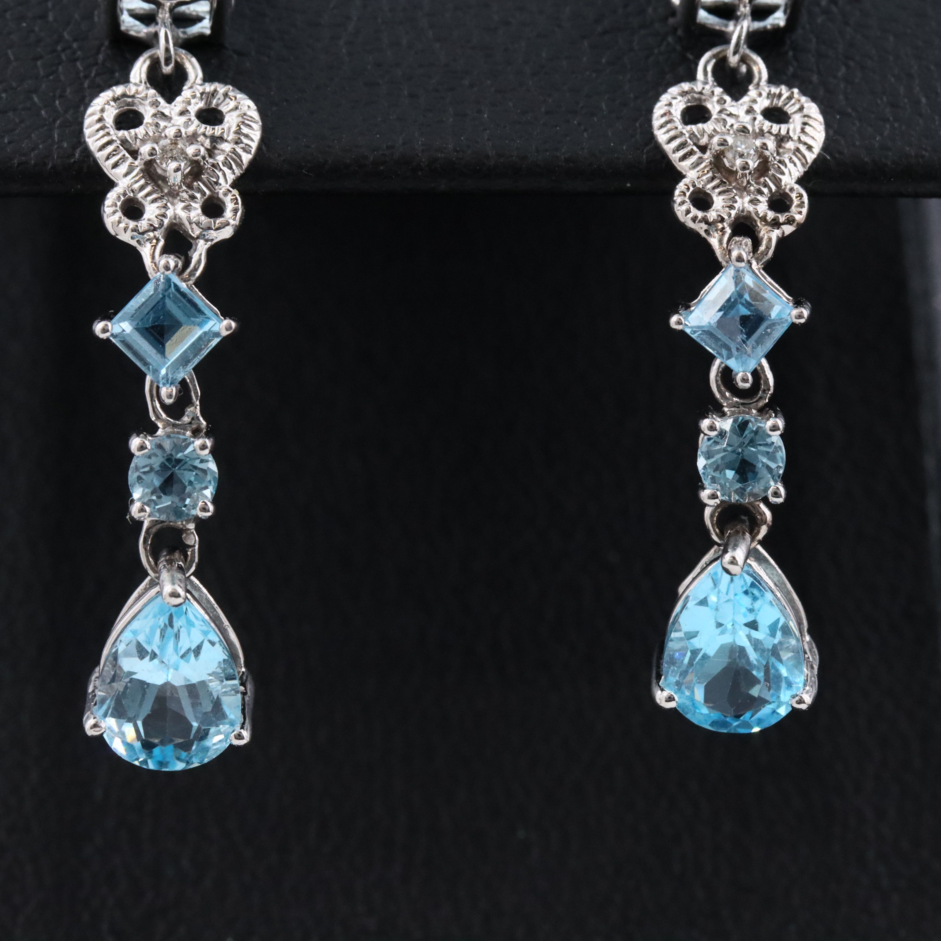 14K Blue Topaz and Diamond Drop Earrings