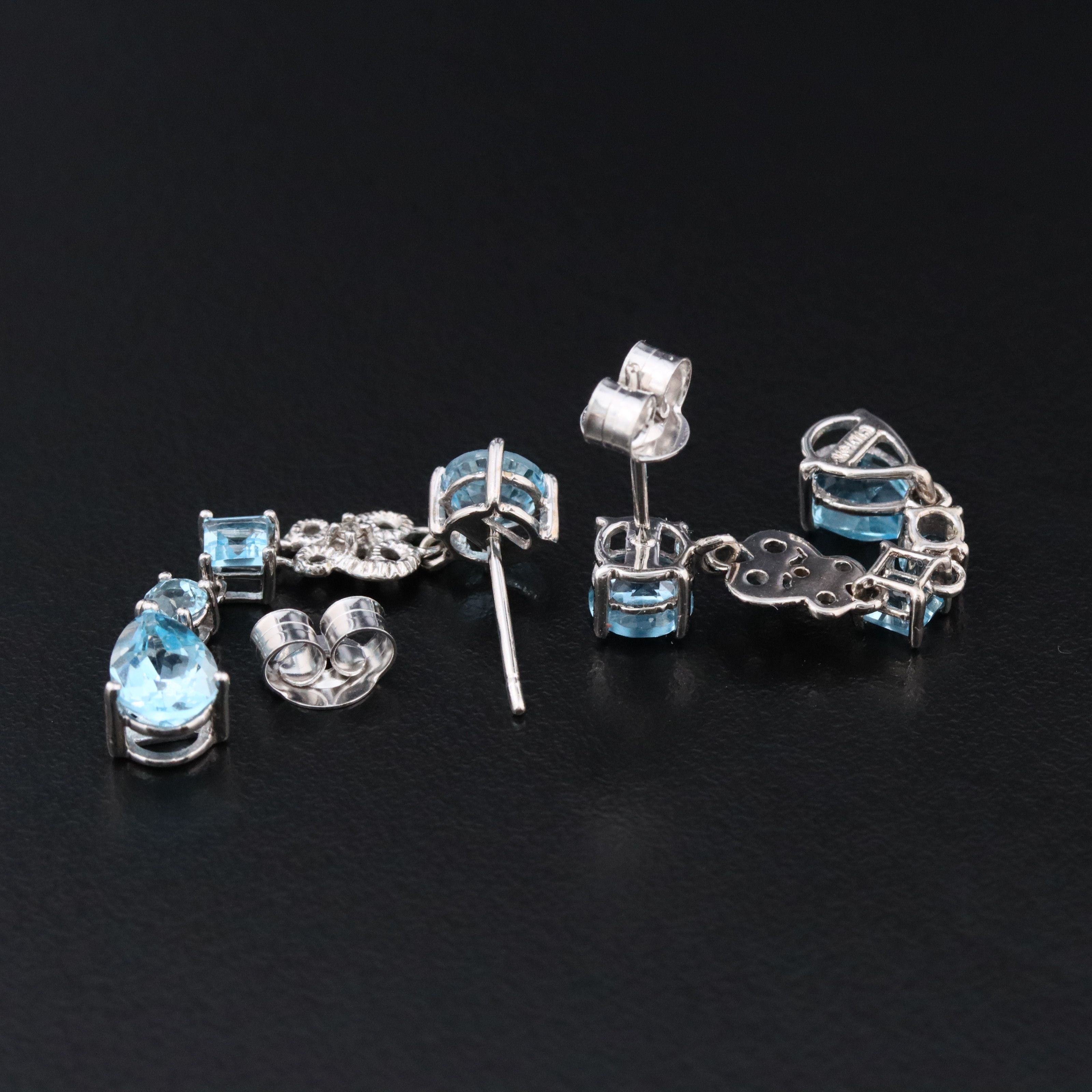 14K Blue Topaz and Diamond Drop Earrings
