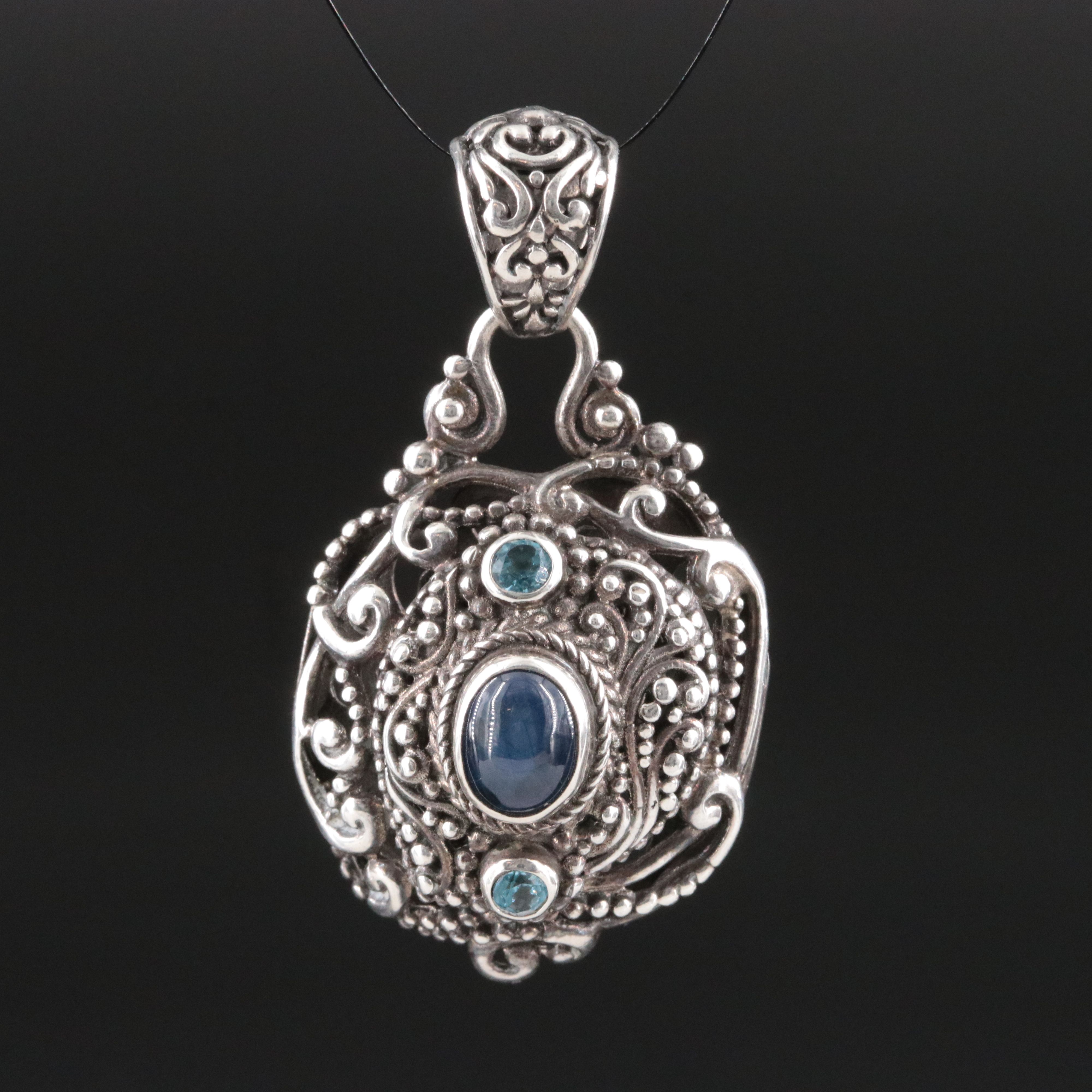 Sarda Sterling Star Sapphire and Swiss Blue Topaz Pendant