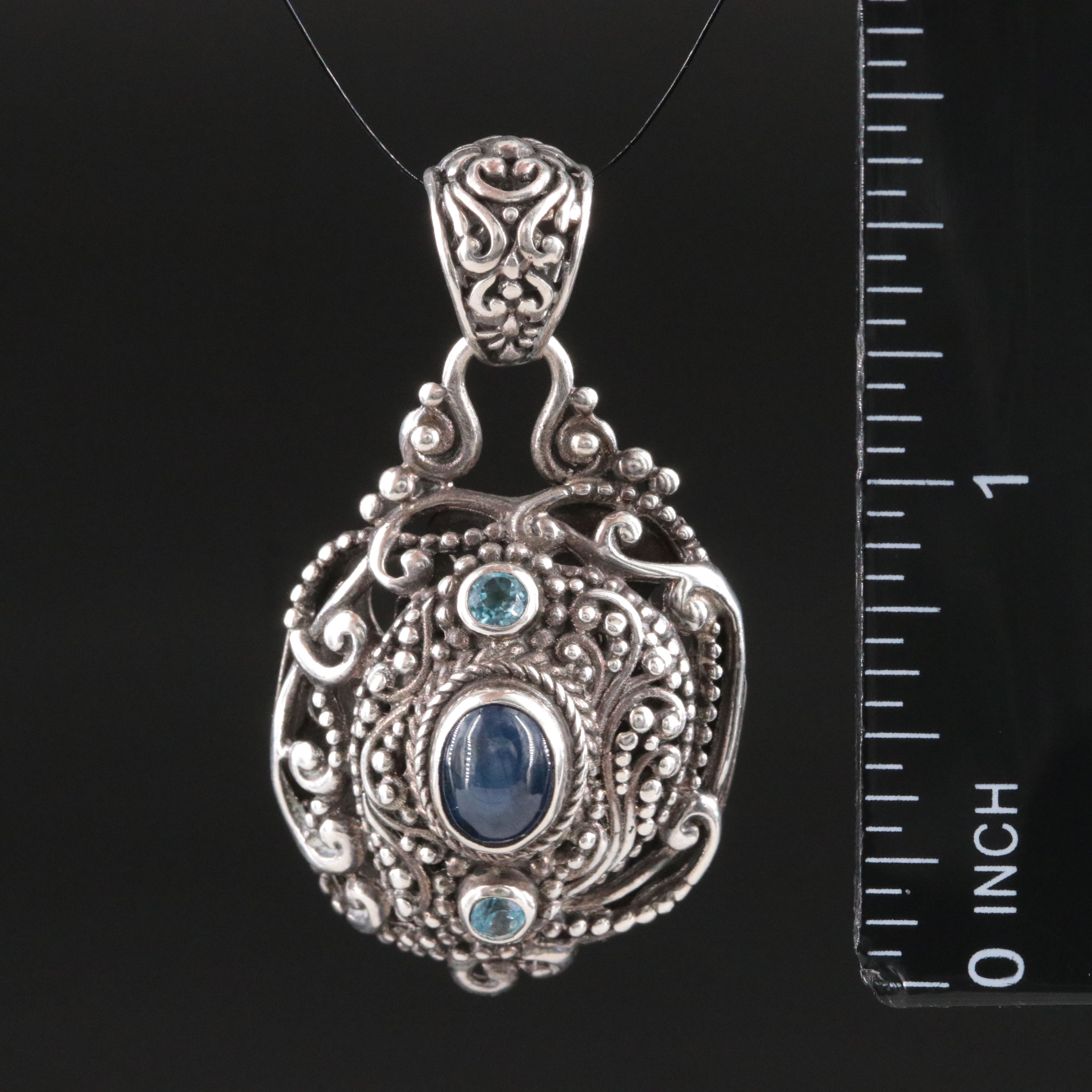 Sarda Sterling Star Sapphire and Swiss Blue Topaz Pendant