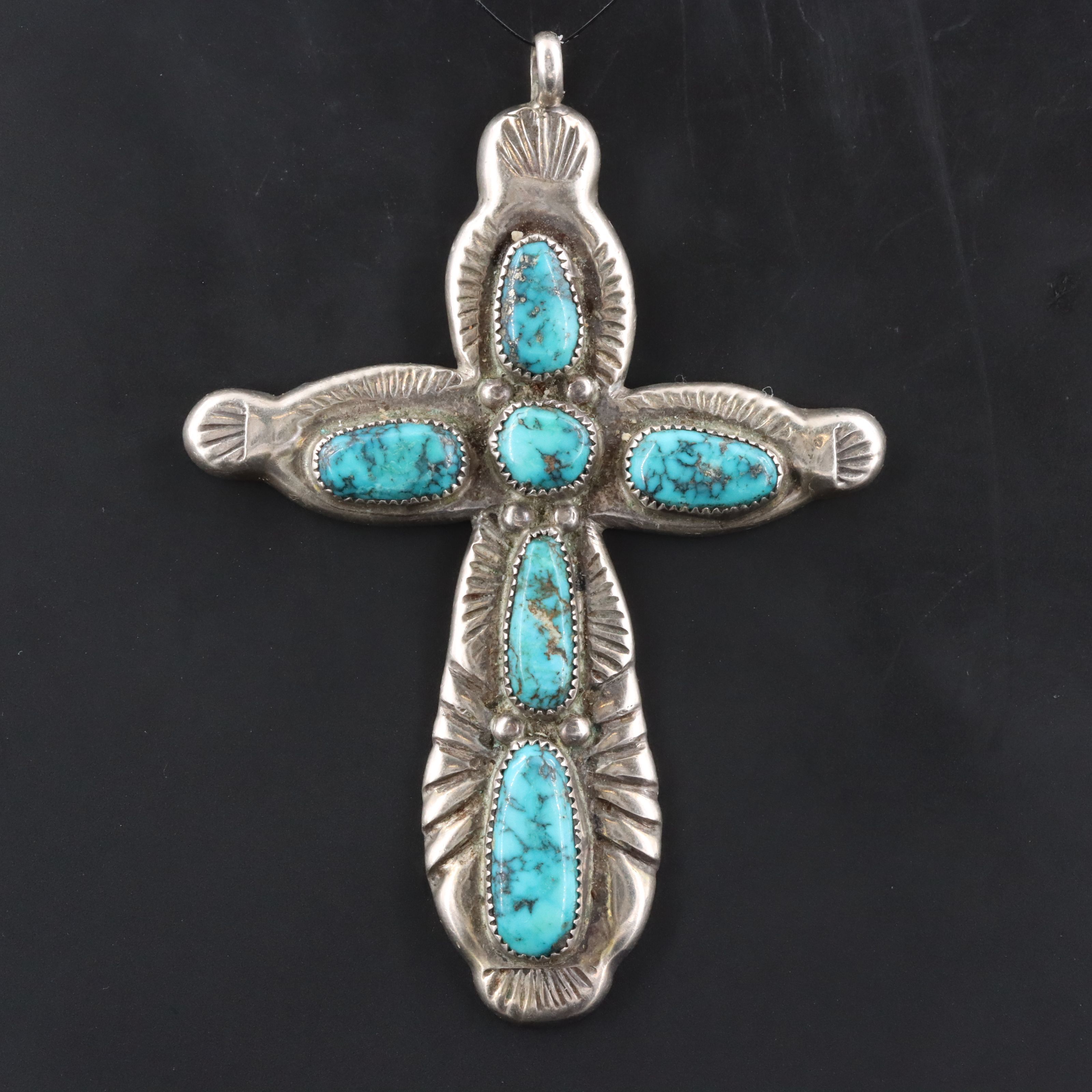 Zuni Horace Iule Sterling Turquoise Cross Pendant