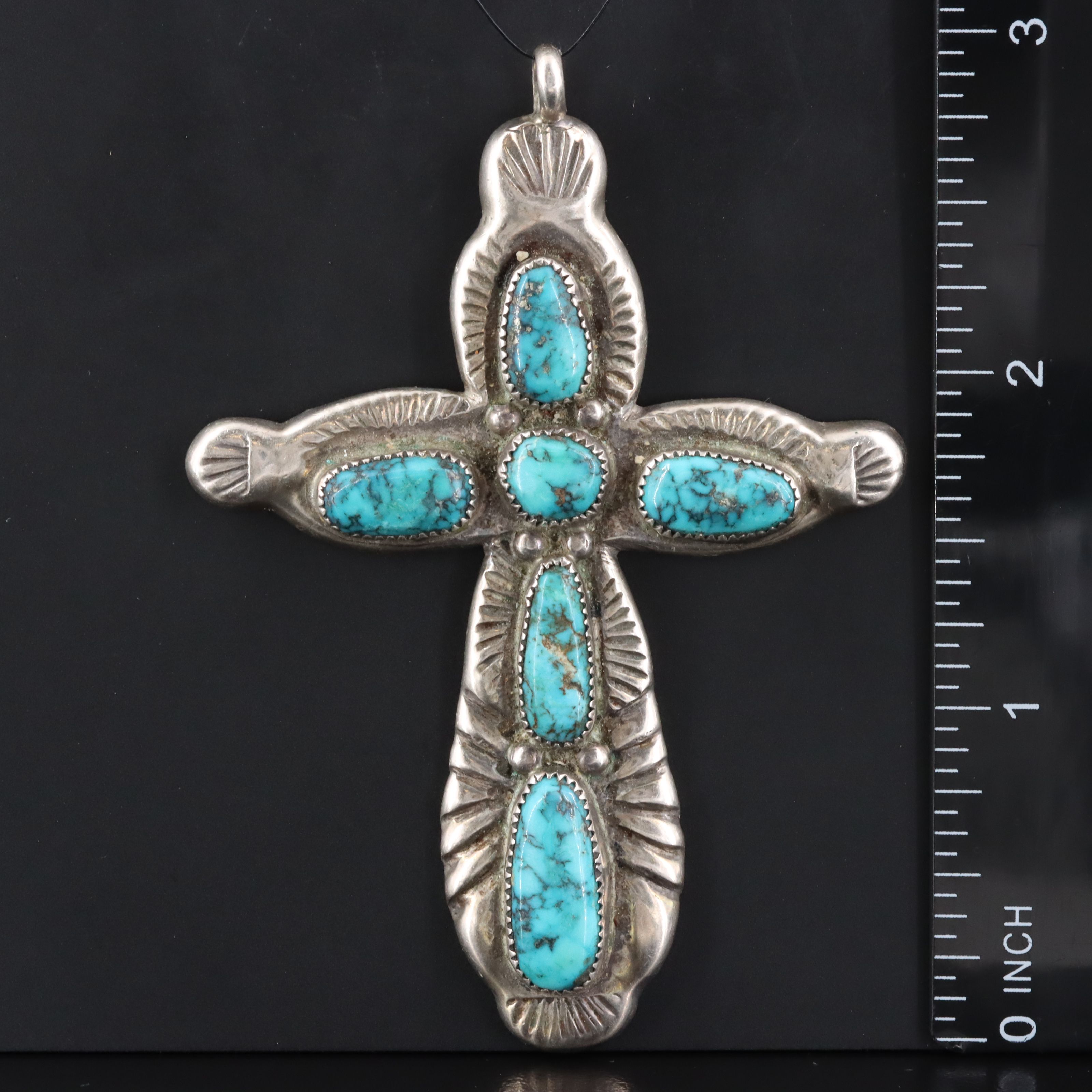 Zuni Horace Iule Sterling Turquoise Cross Pendant