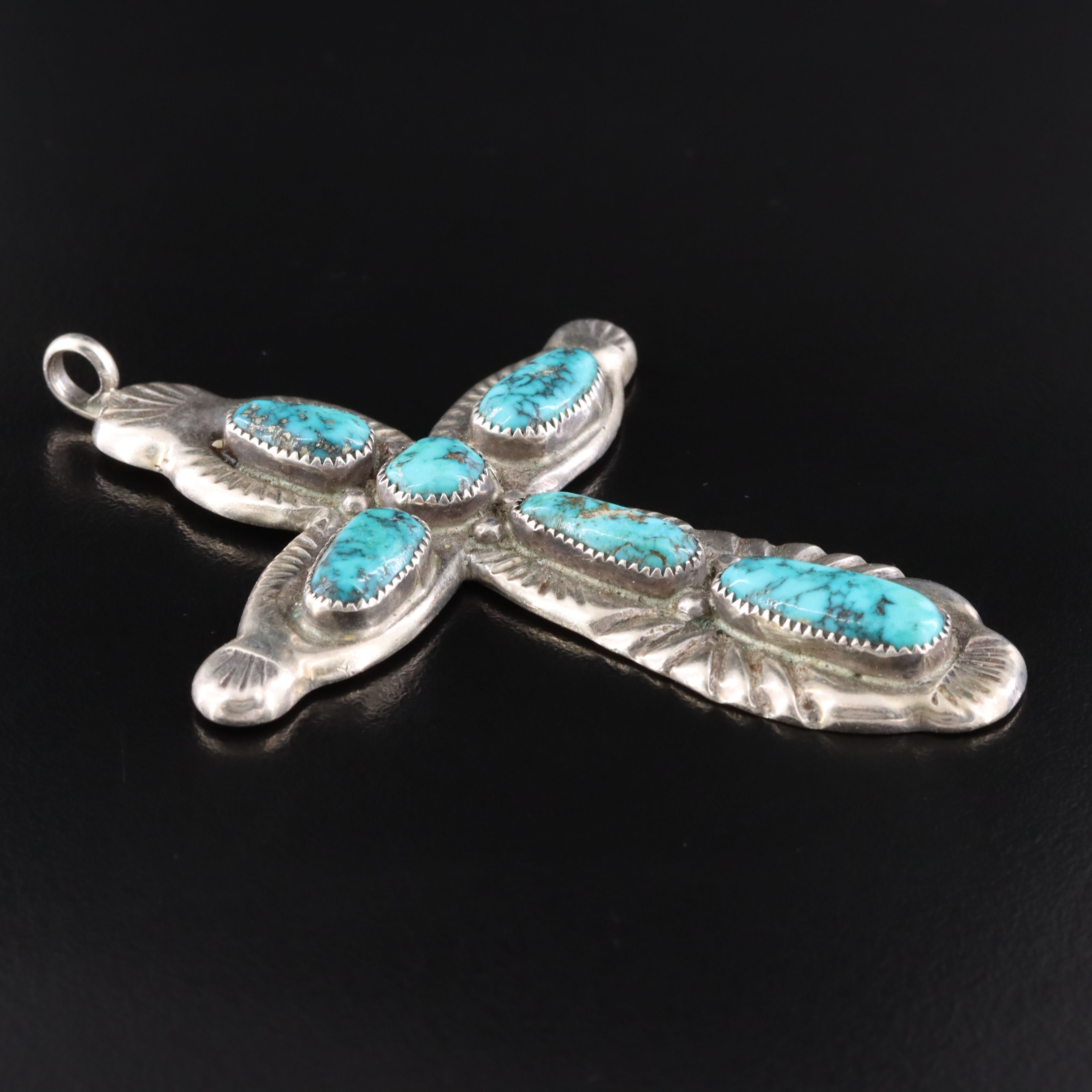 Zuni Horace Iule Sterling Turquoise Cross Pendant