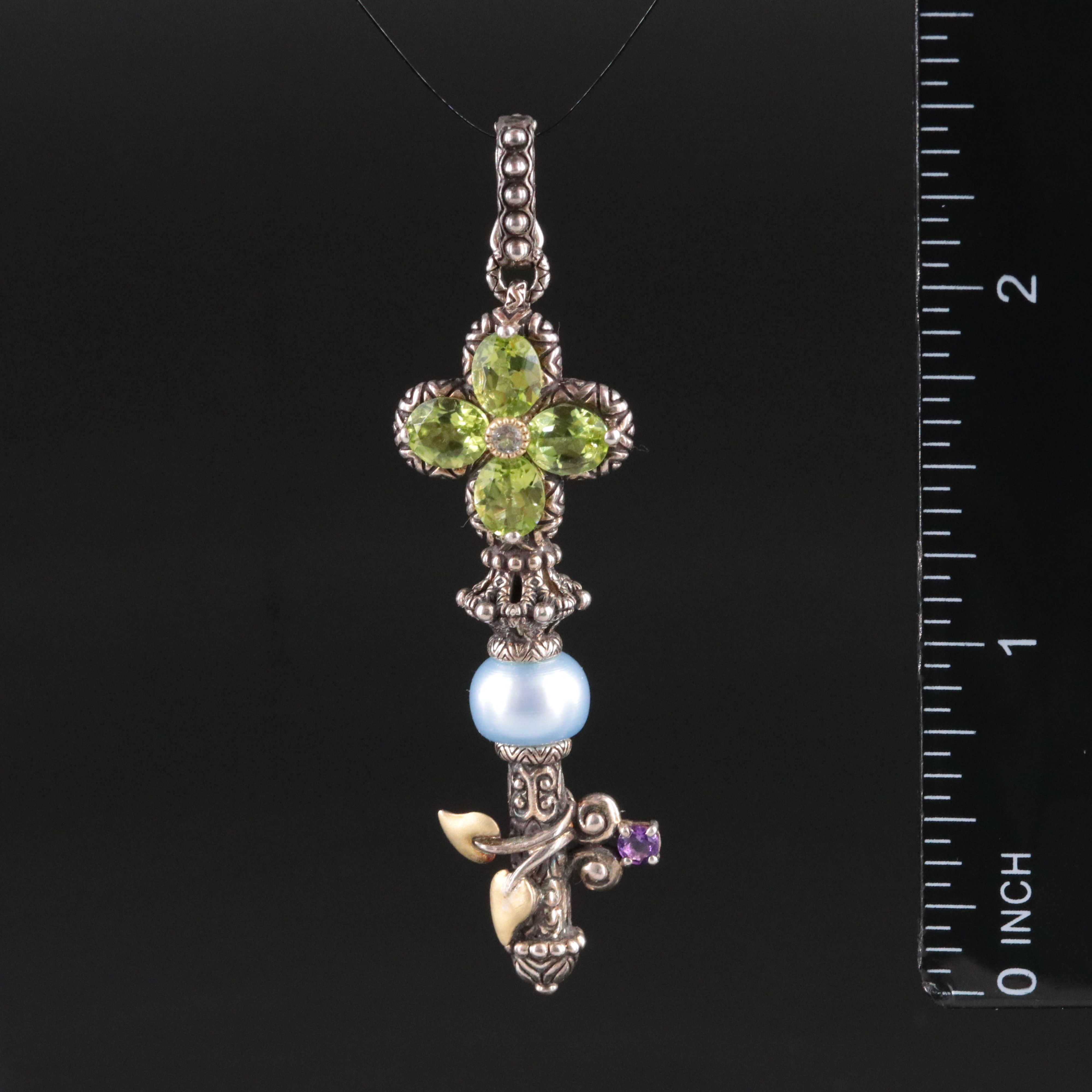Barbara Bixby Sterling Peridot, Amethyst and White Topaz Key Pendant
