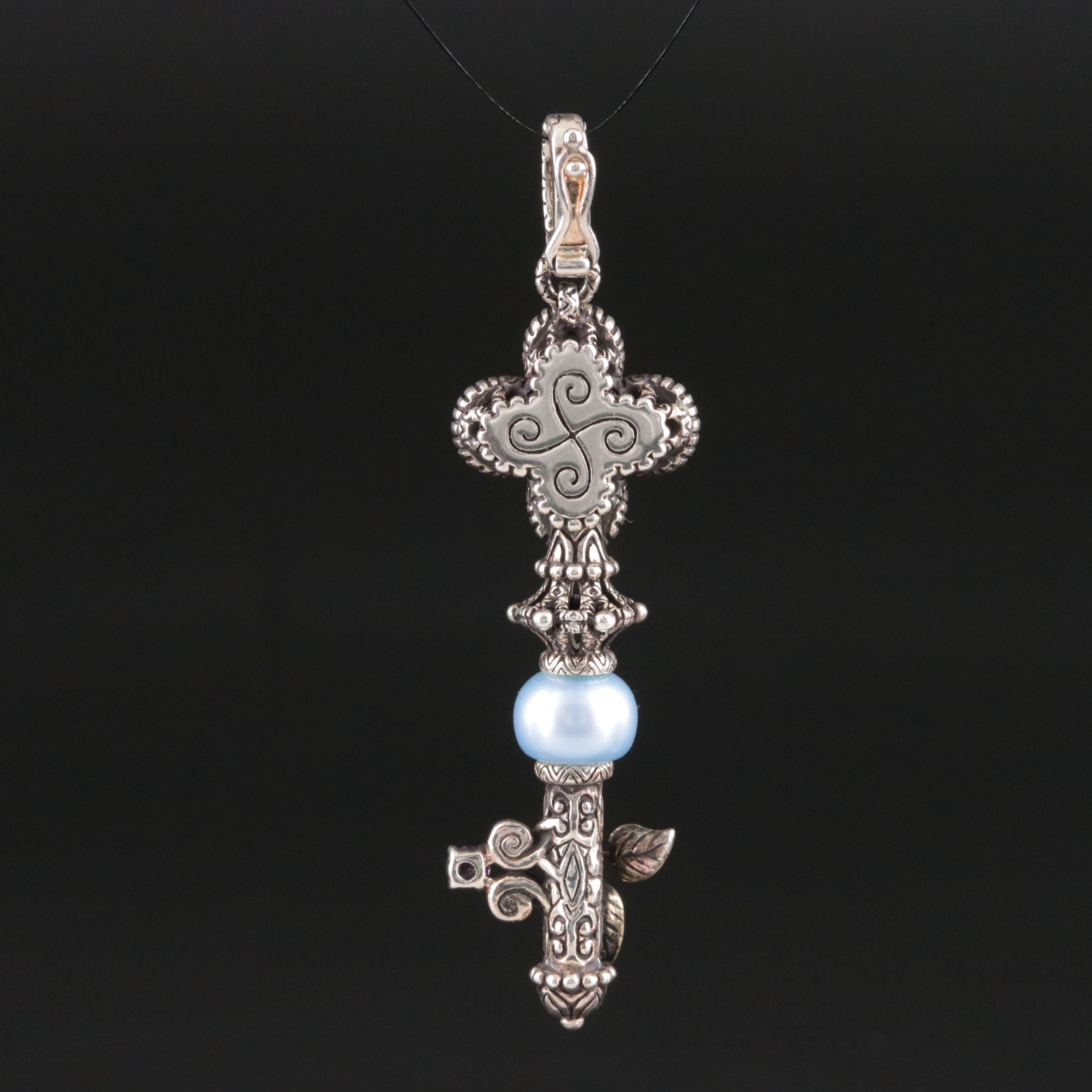 Barbara Bixby Sterling Peridot, Amethyst and White Topaz Key Pendant