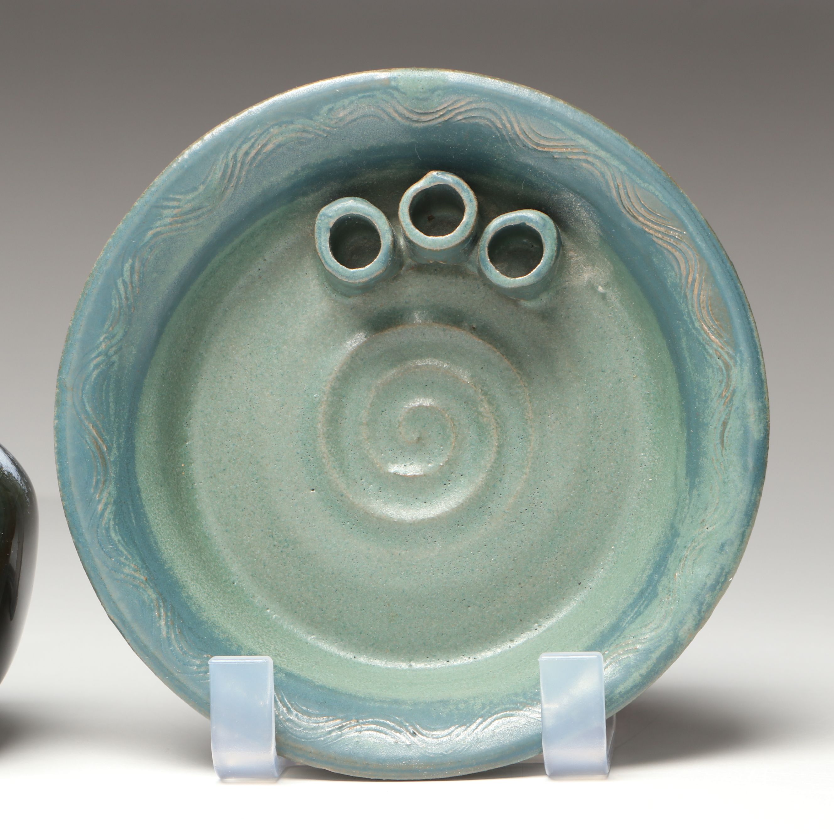 Japanese Art Pottery Ikebana Flower Frog with Vase, Trays, and More Tableware