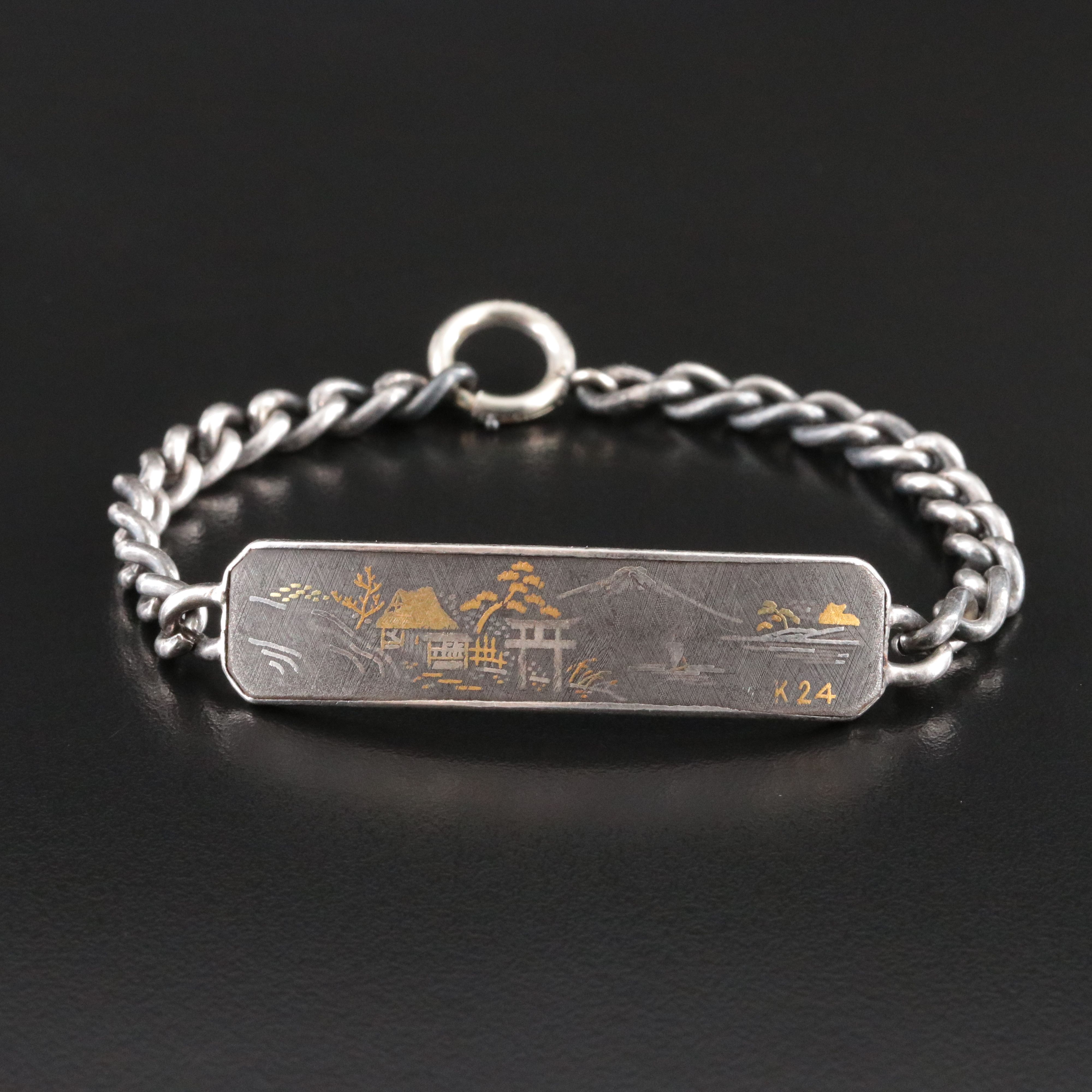Vintage Sterling and Gold-Filled Japanese Damascene Bracelet