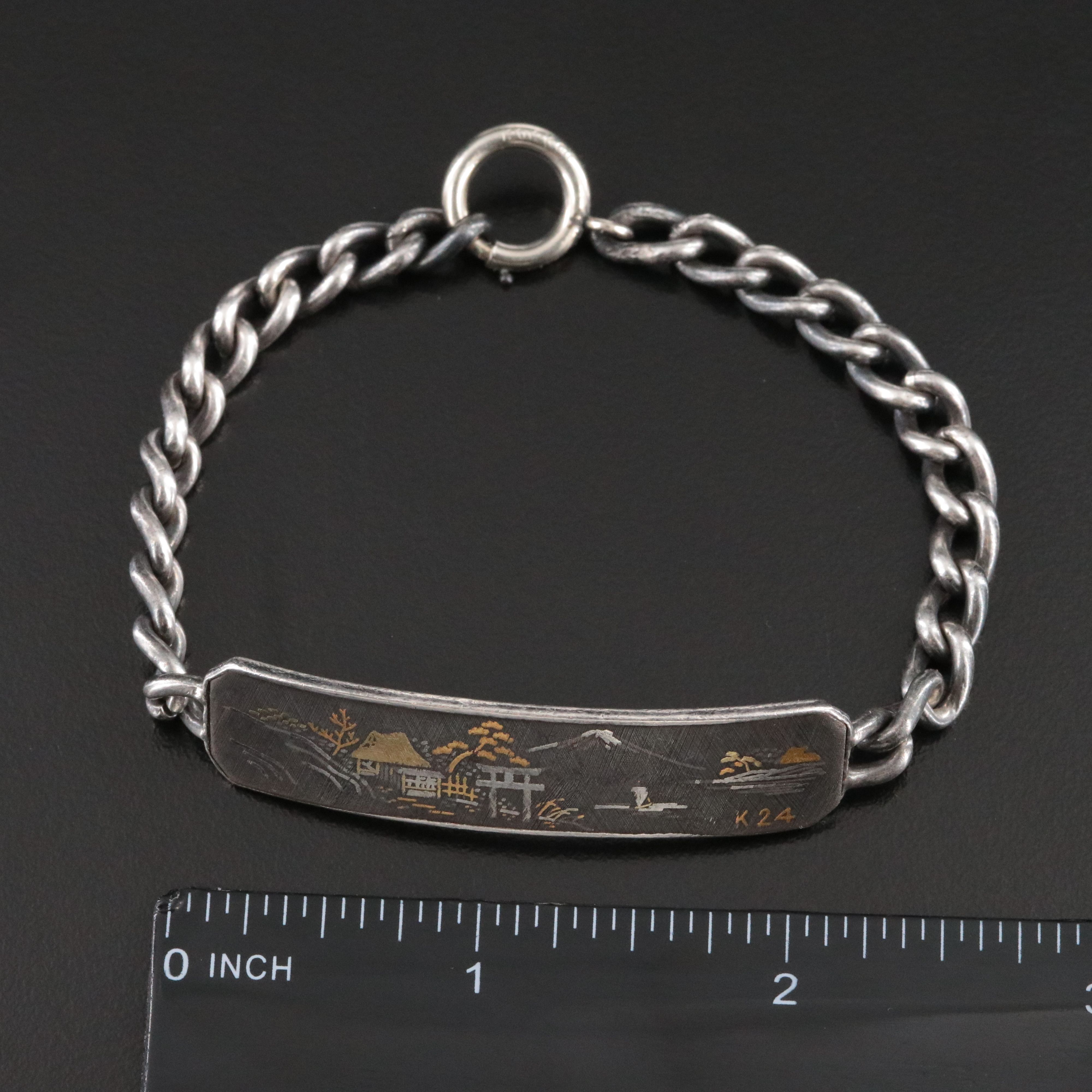 Vintage Sterling and Gold-Filled Japanese Damascene Bracelet