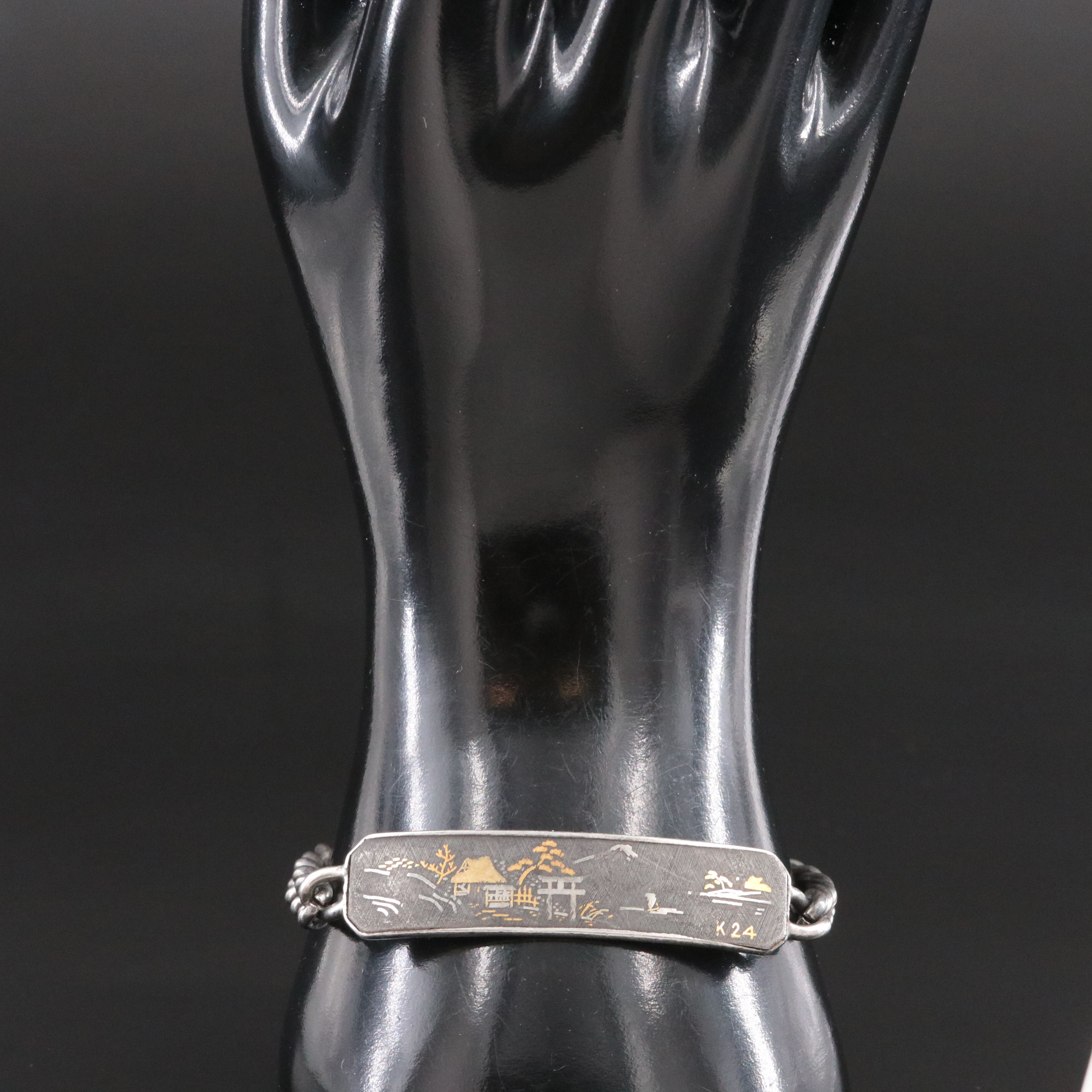 Vintage Sterling and Gold-Filled Japanese Damascene Bracelet