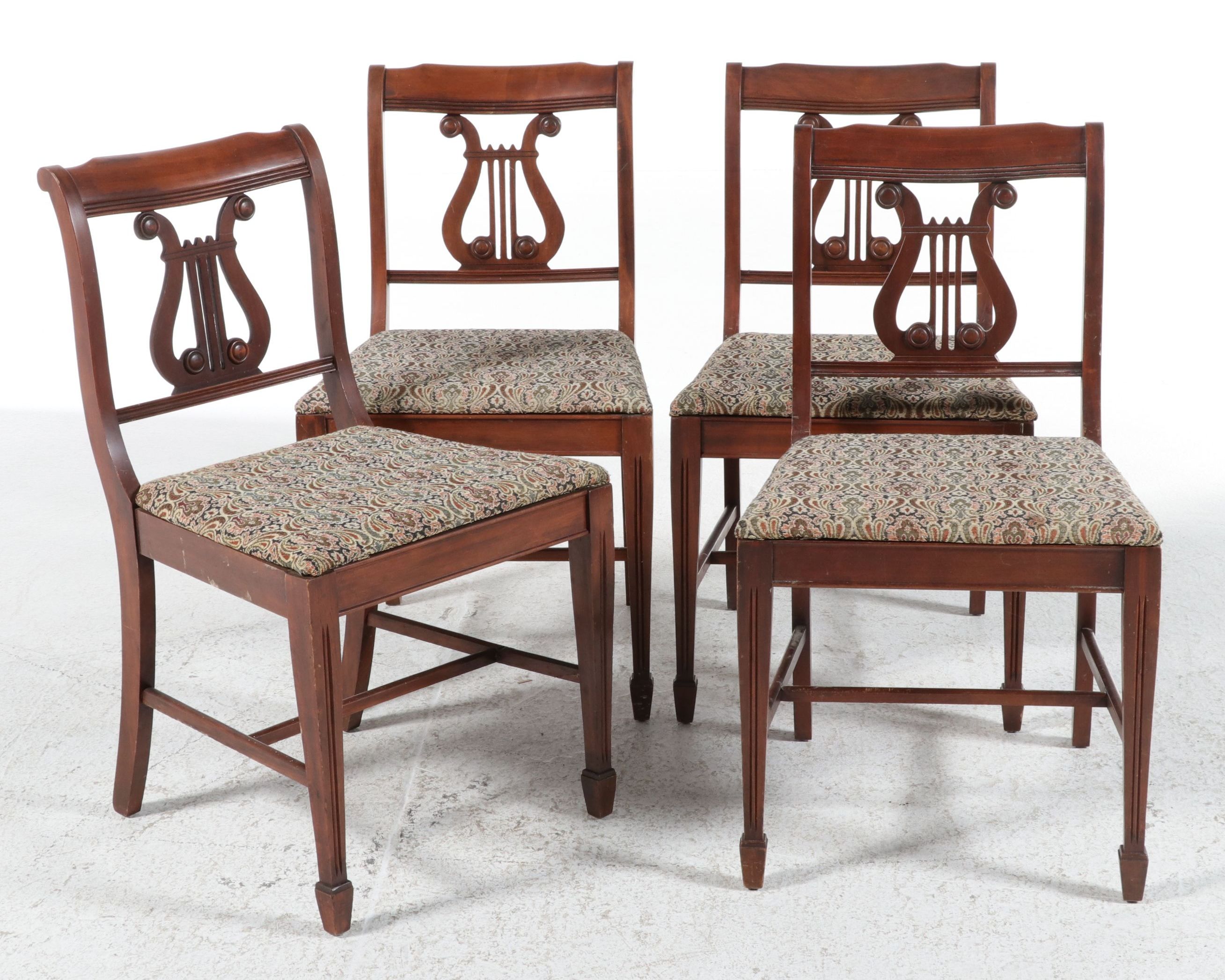 Set of Four Duncan Phyfe Style Mahogany Side Chairs with Lyre Backs