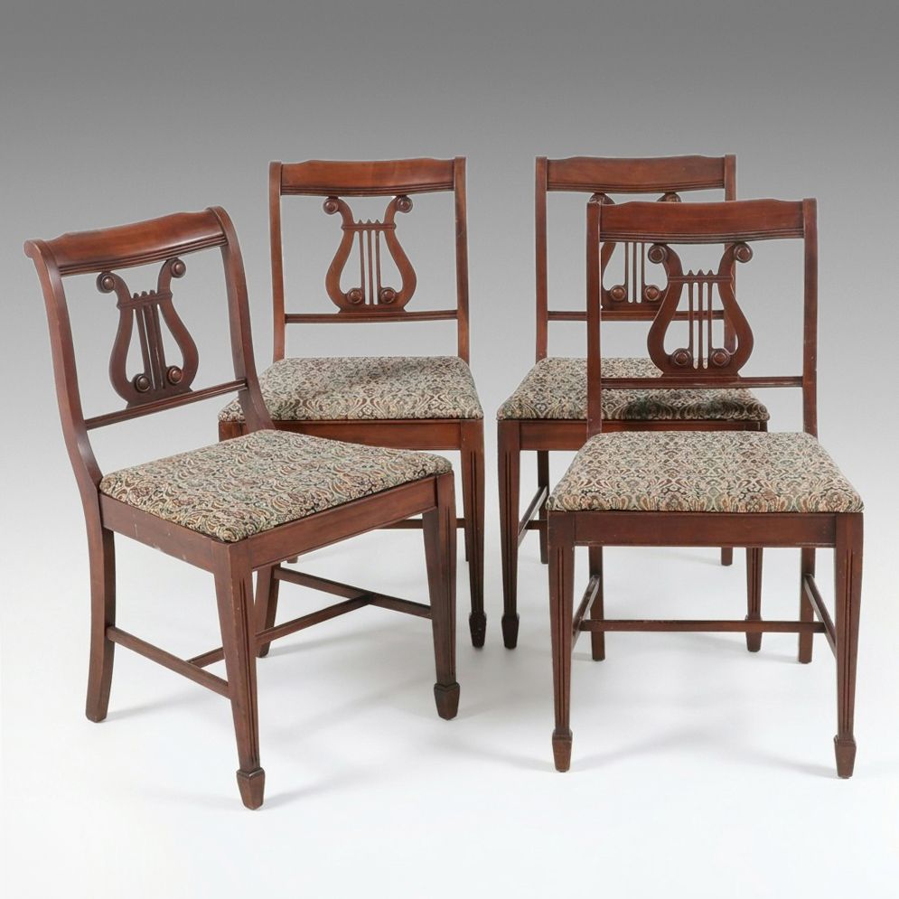 Set of Four Duncan Phyfe Style Mahogany Side Chairs with Lyre Backs
