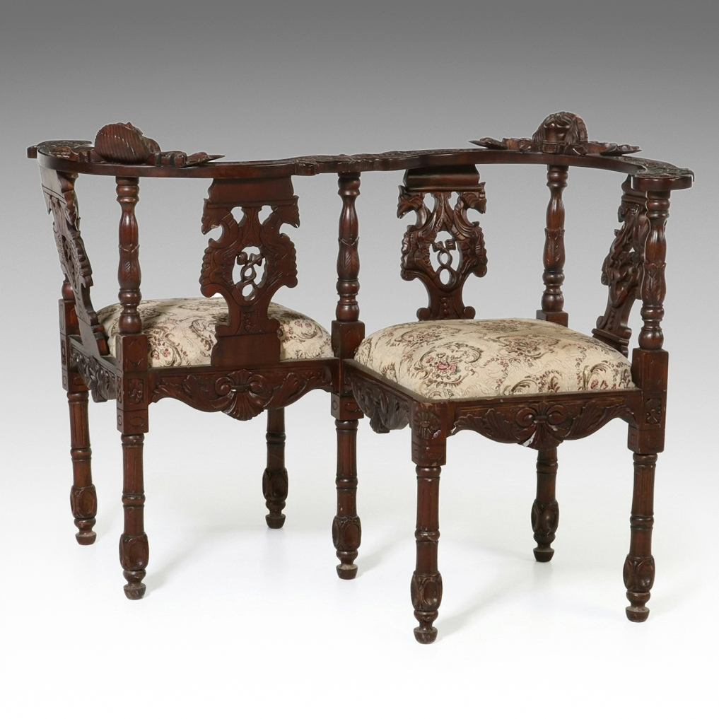 Victorian Carved Mahogany Tête-à-Tête