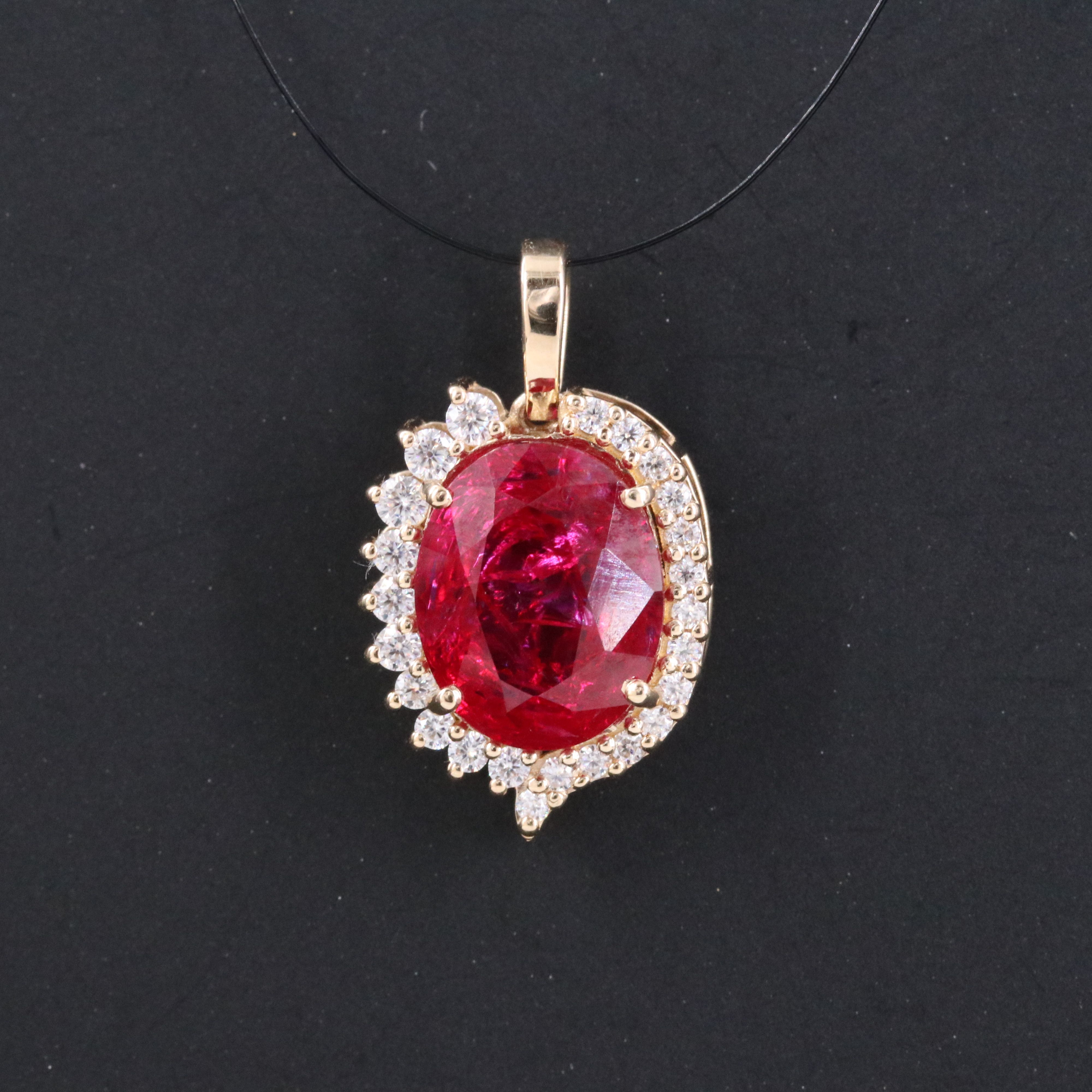 14K 3.66 CT Lab Grown Ruby and Moissanite Pendant