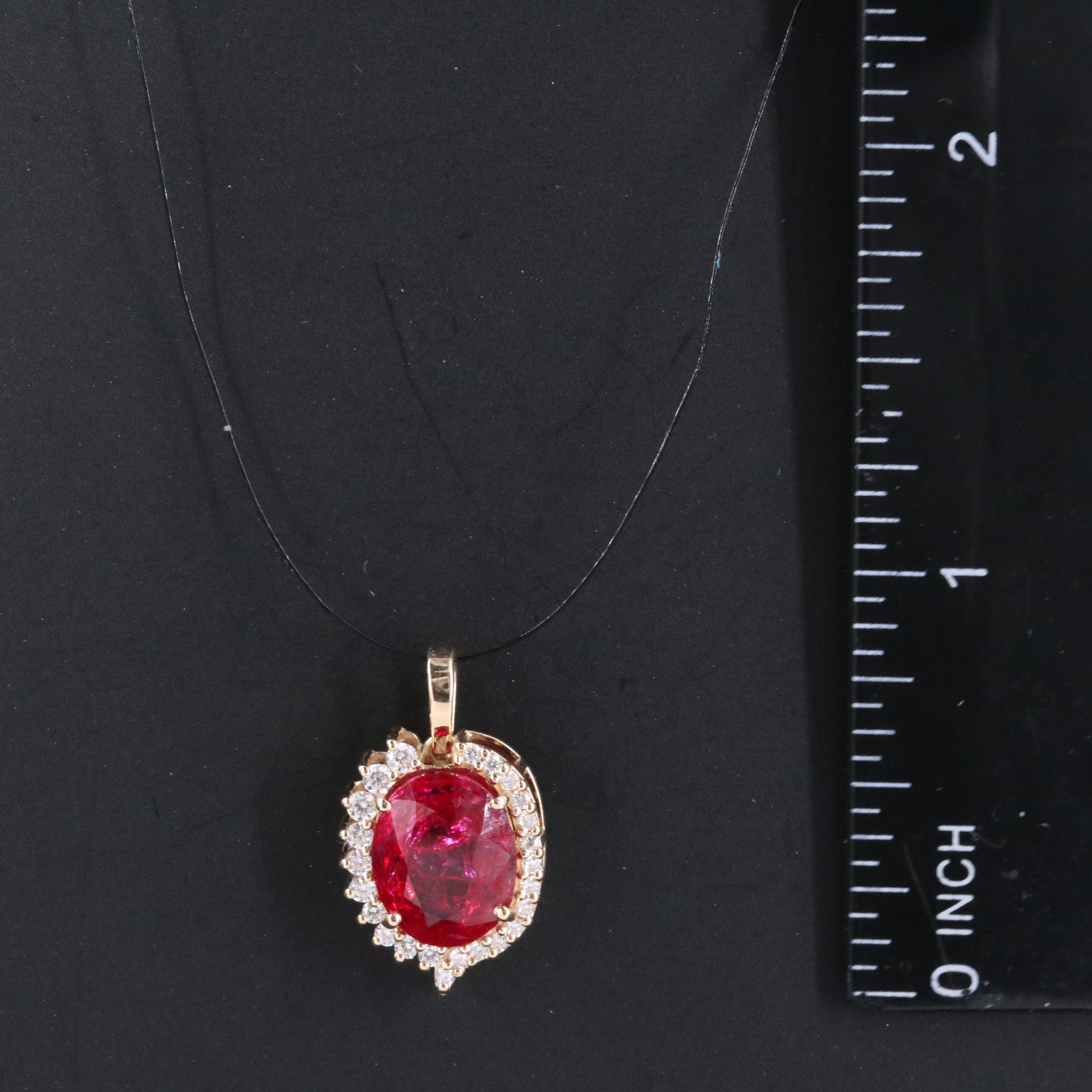 14K 3.66 CT Lab Grown Ruby and Moissanite Pendant