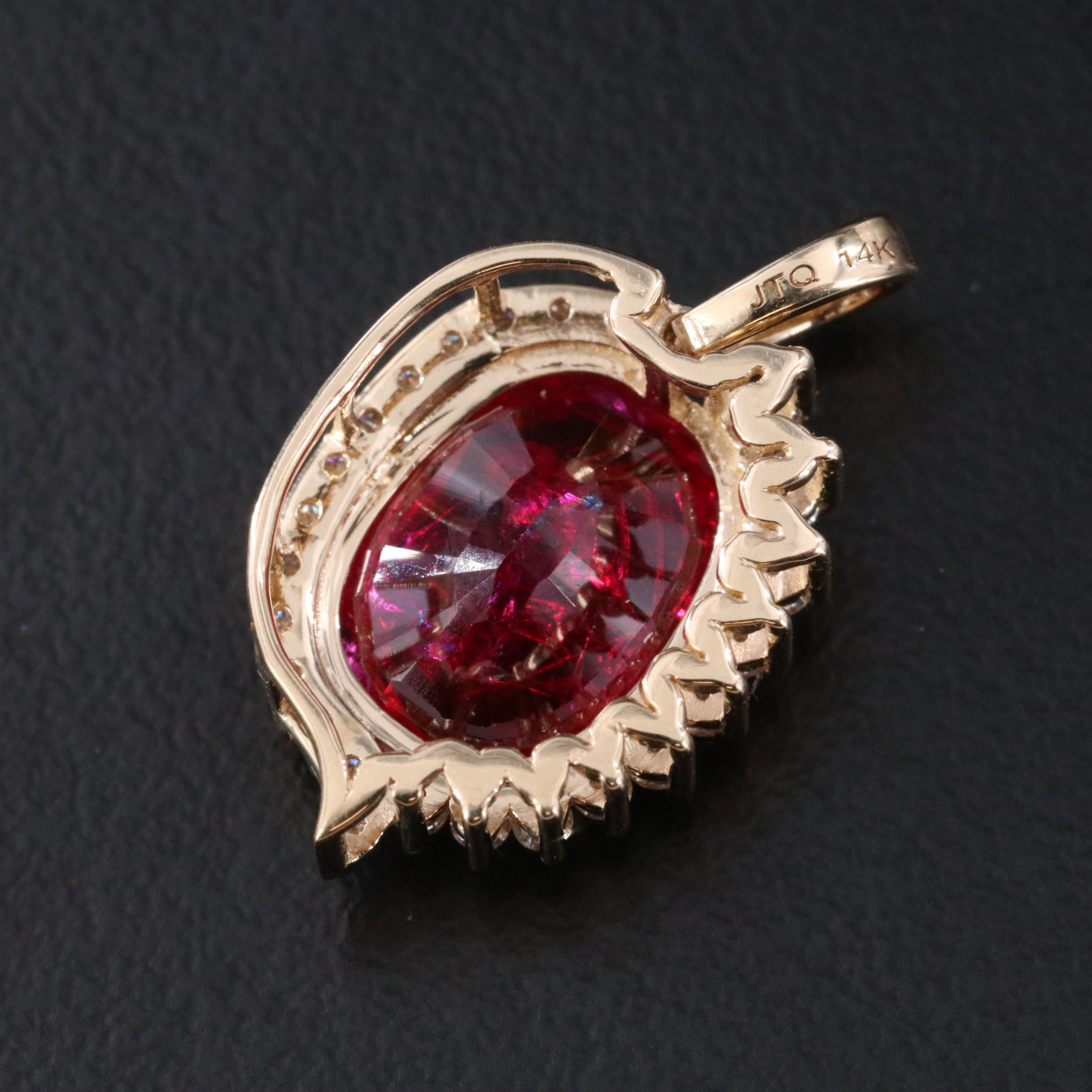 14K 3.66 CT Lab Grown Ruby and Moissanite Pendant