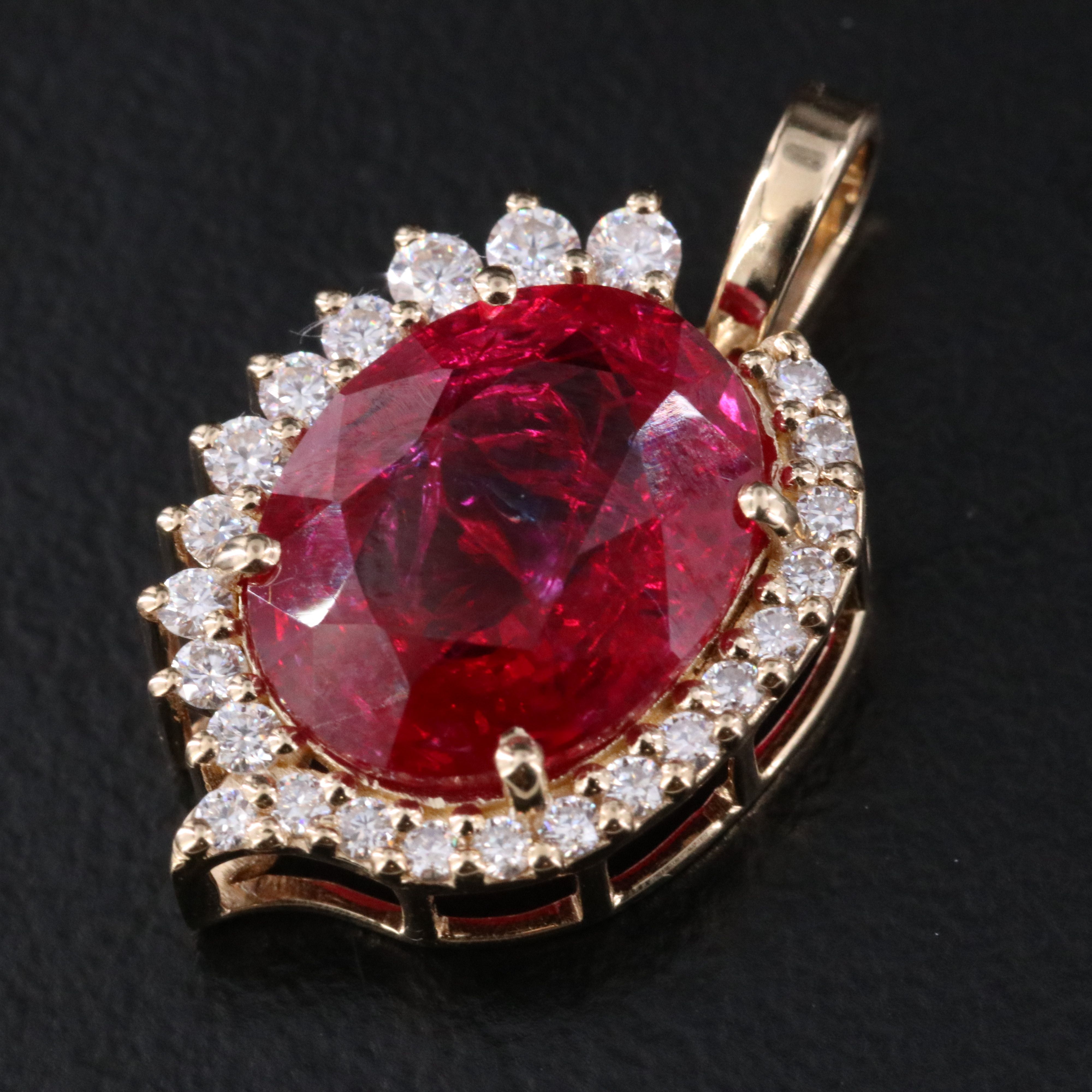 14K 3.66 CT Lab Grown Ruby and Moissanite Pendant