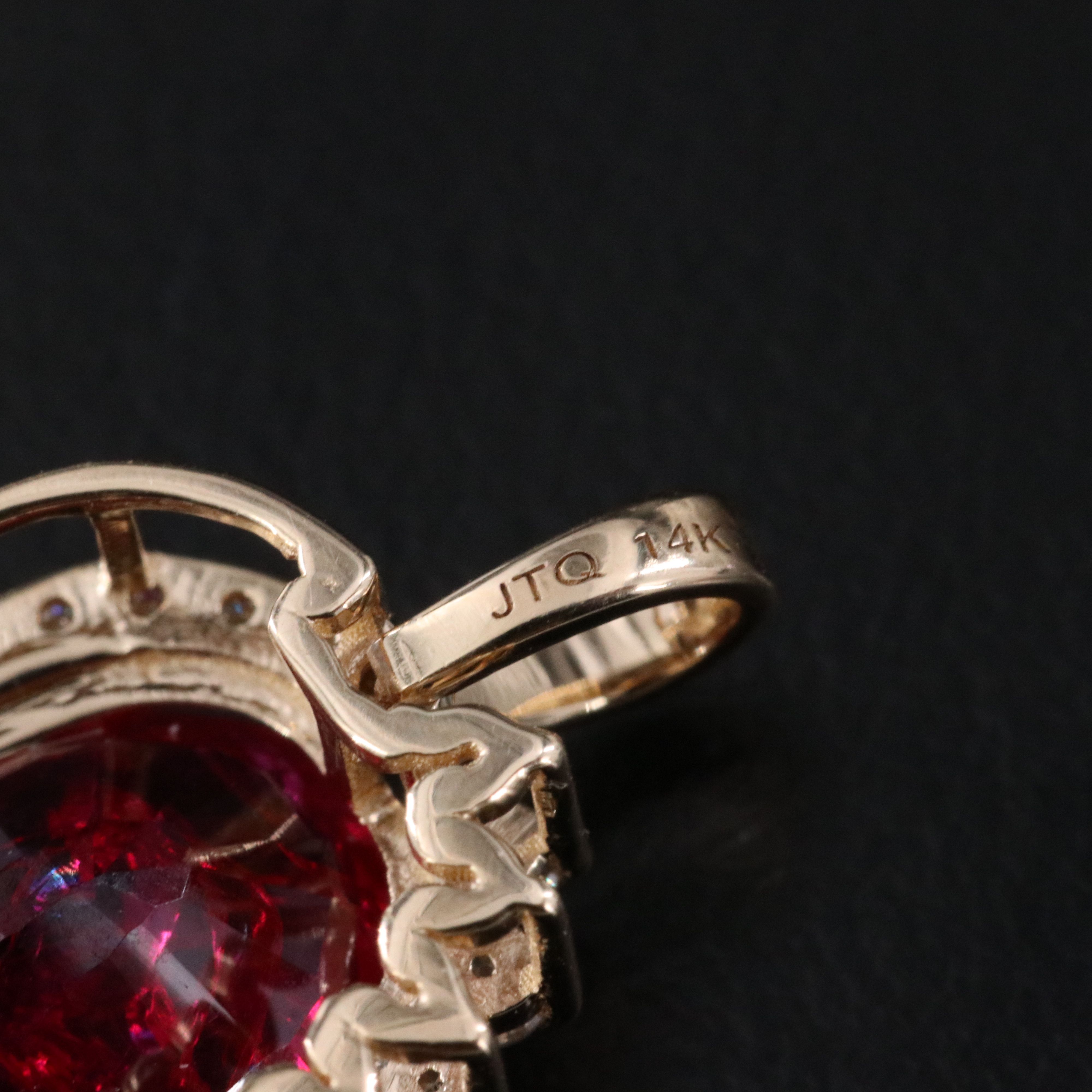 14K 3.66 CT Lab Grown Ruby and Moissanite Pendant