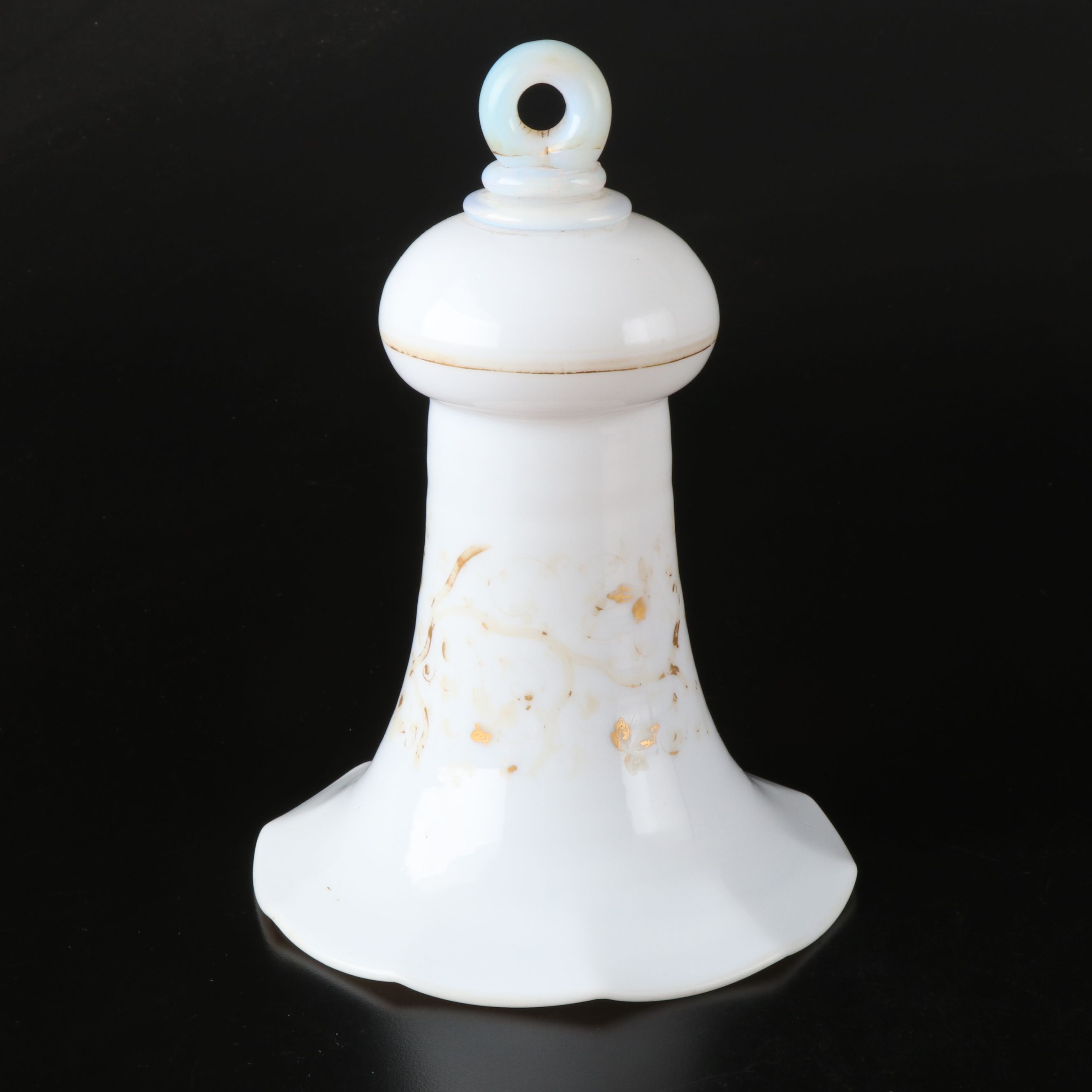 Victorian Gilt Milk Glass Smoke Bell with Opaline Loop, Late 19th Century