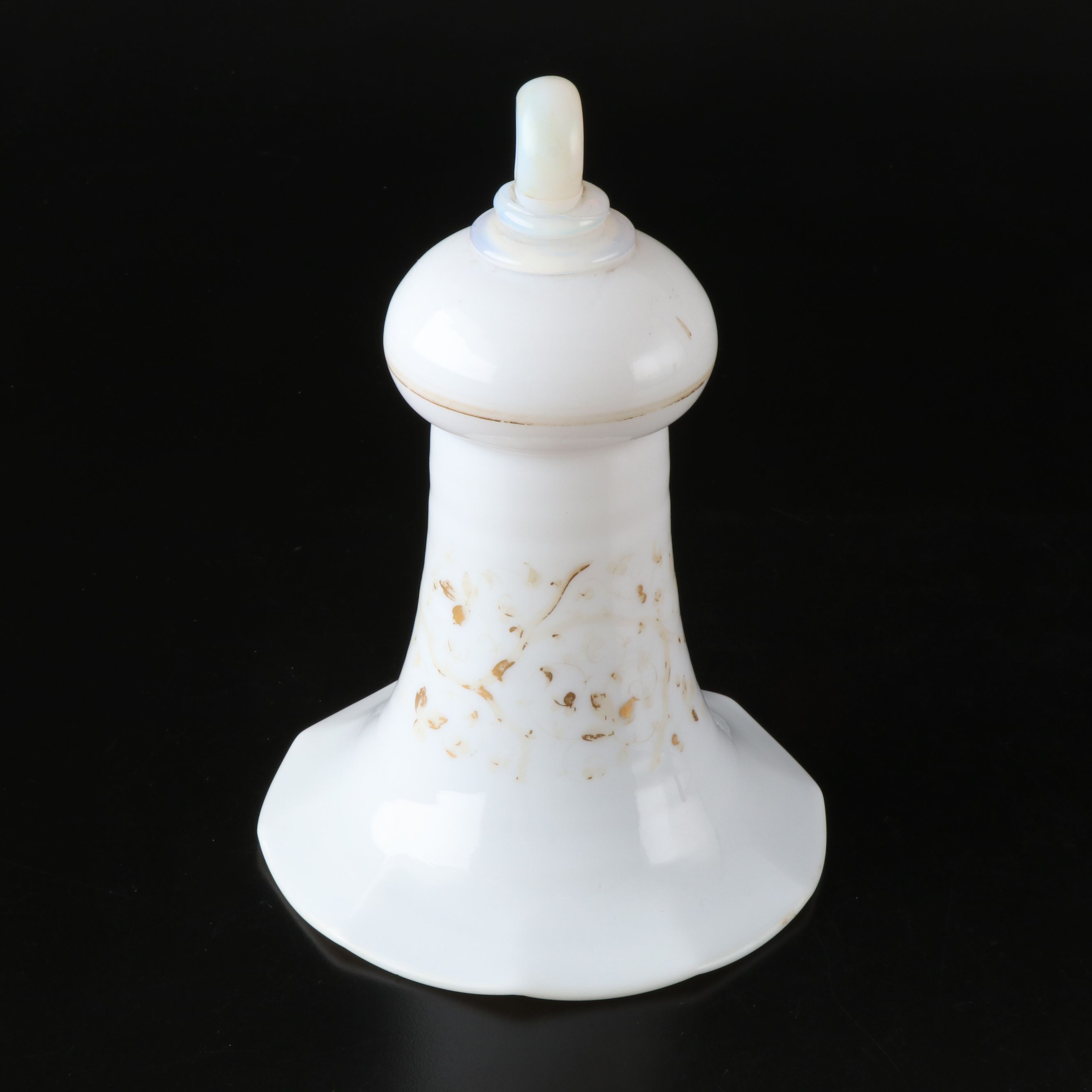 Victorian Gilt Milk Glass Smoke Bell with Opaline Loop, Late 19th Century