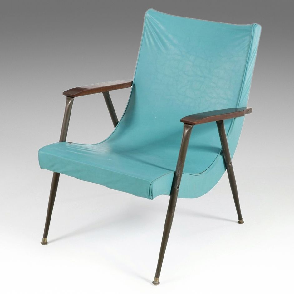 Mid Century Modern Turquoise Vinyl Lounge Chair