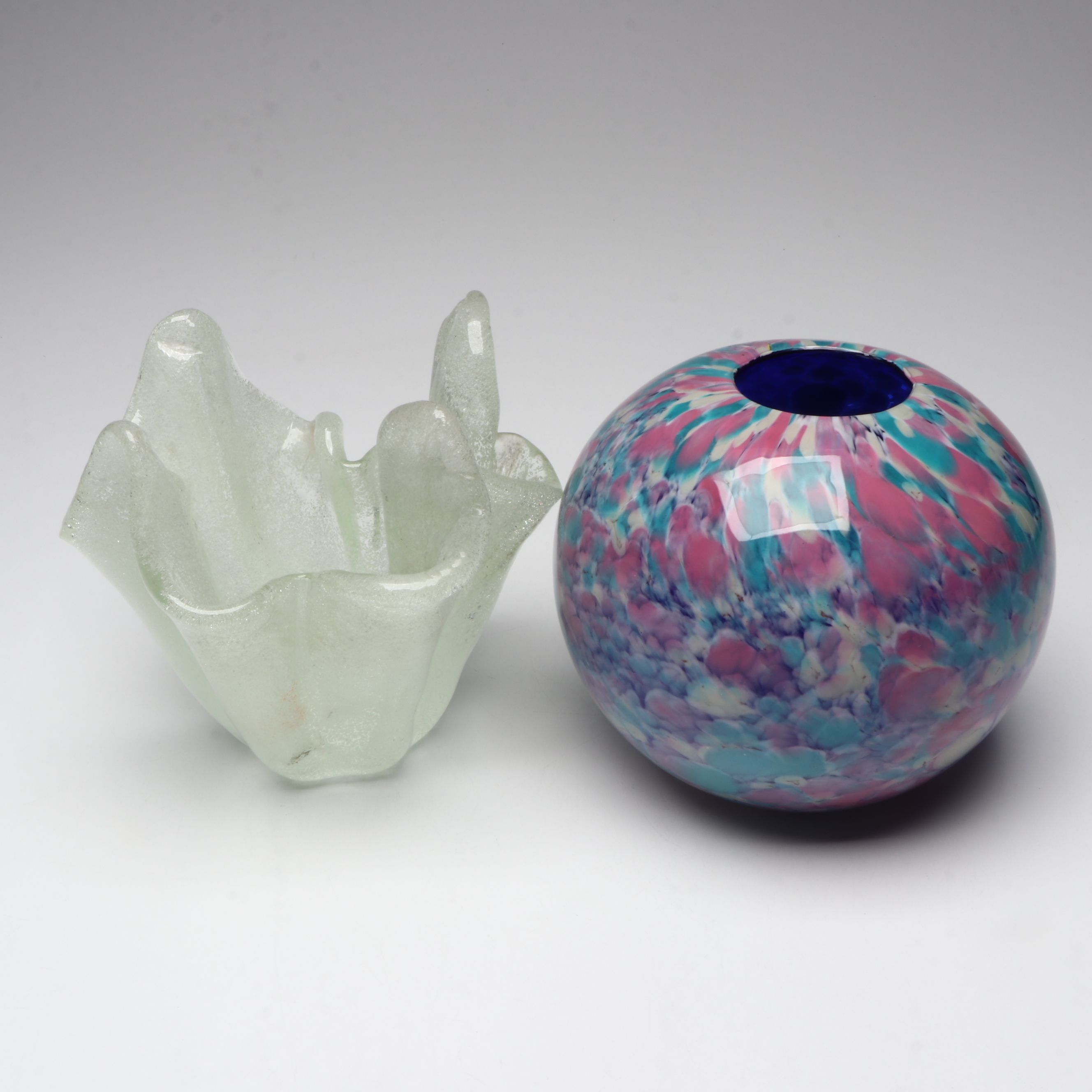 Confetti Art Glass Ball Vase with Bubble Handkerchief Bowl