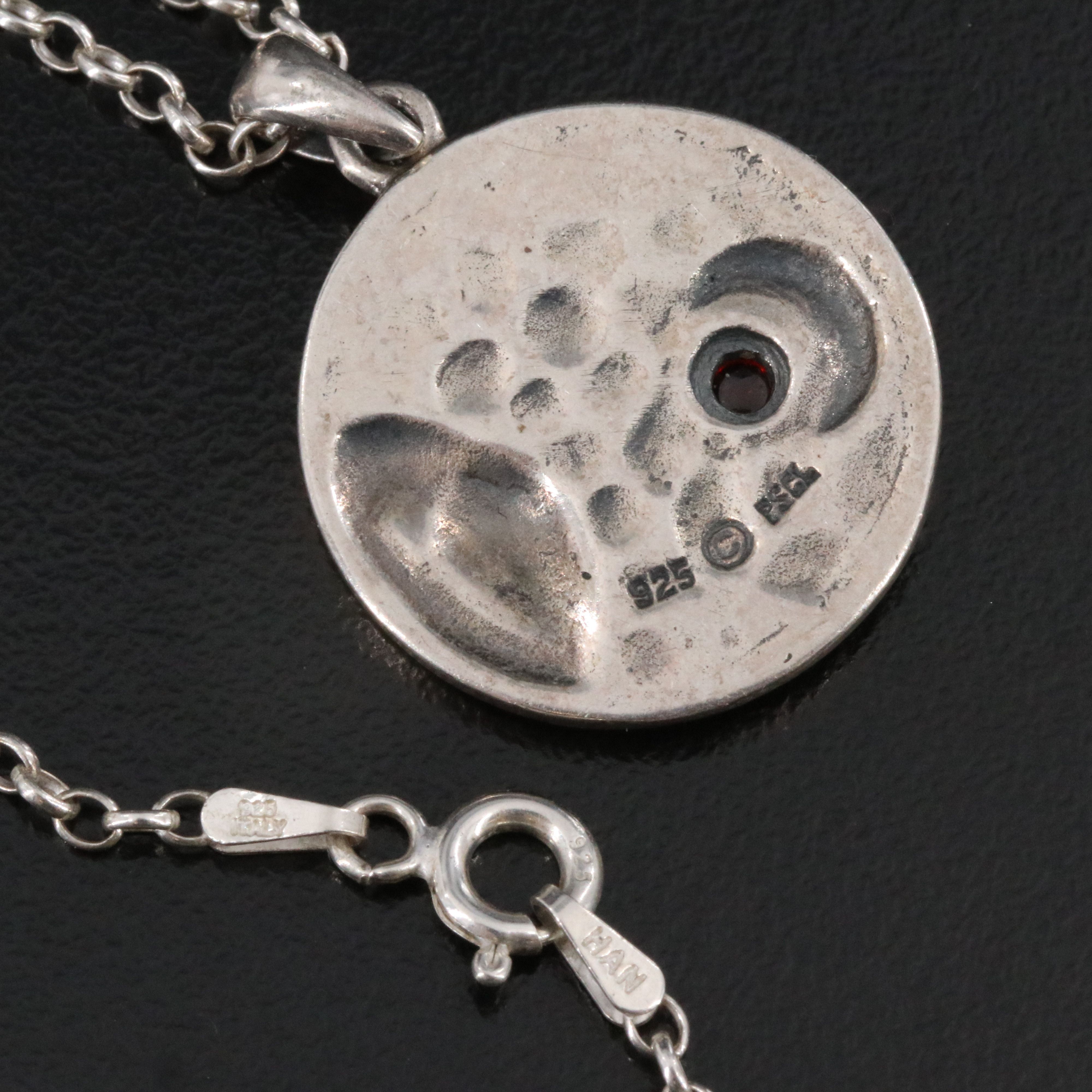 Sterling Sun Moon Stars Pendant Necklace Including Garnet and Enamel