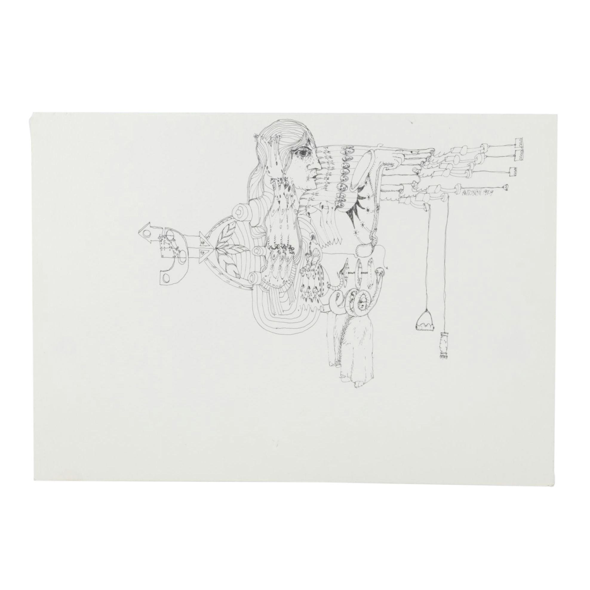 Antonini Surrealist Ink Illustration, 1979