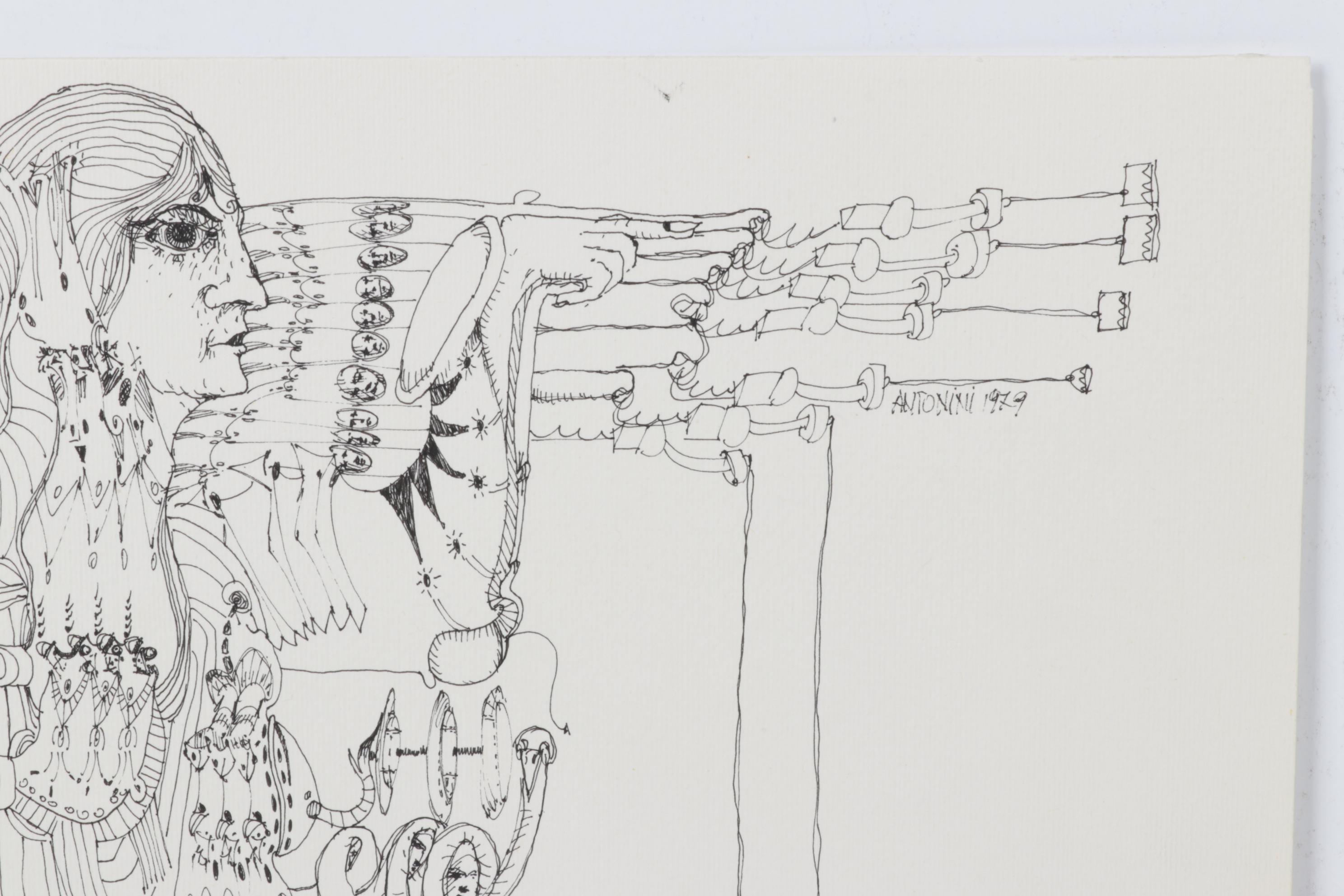 Antonini Surrealist Ink Illustration, 1979