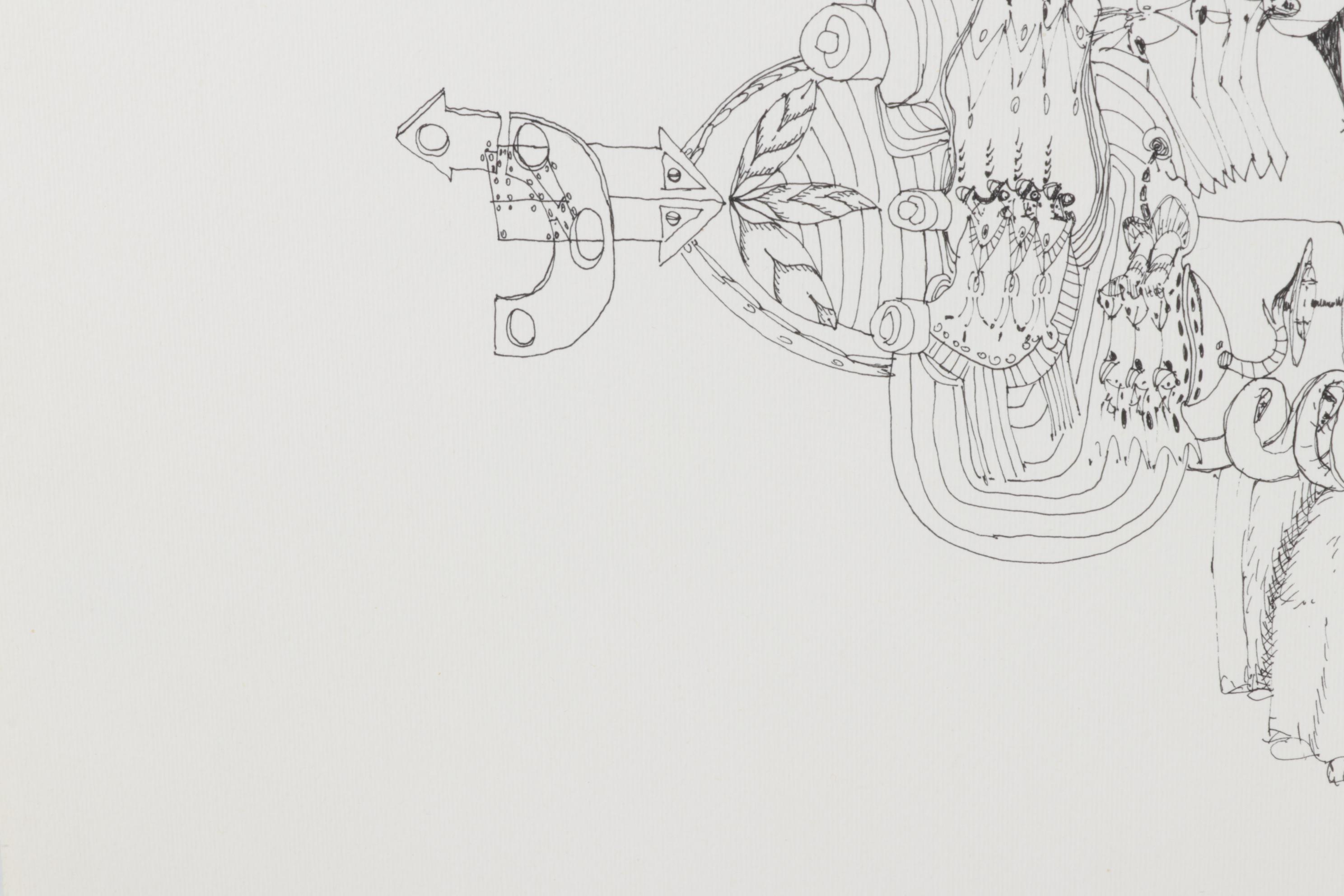 Antonini Surrealist Ink Illustration, 1979