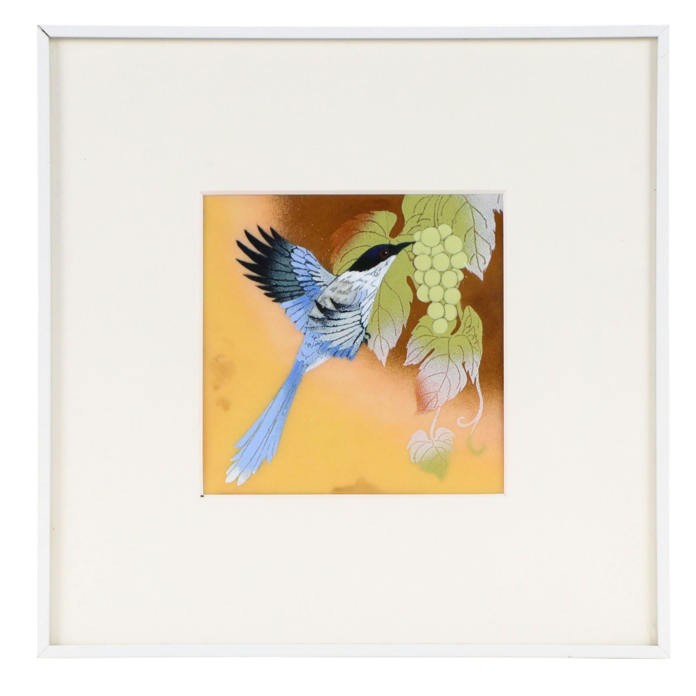 Cloisonné Enamel Plaque of Bird with Grapes