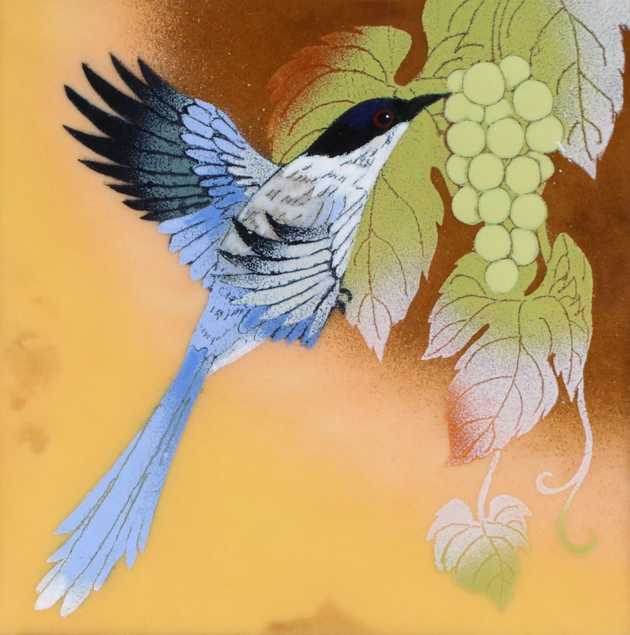 Cloisonné Enamel Plaque of Bird with Grapes