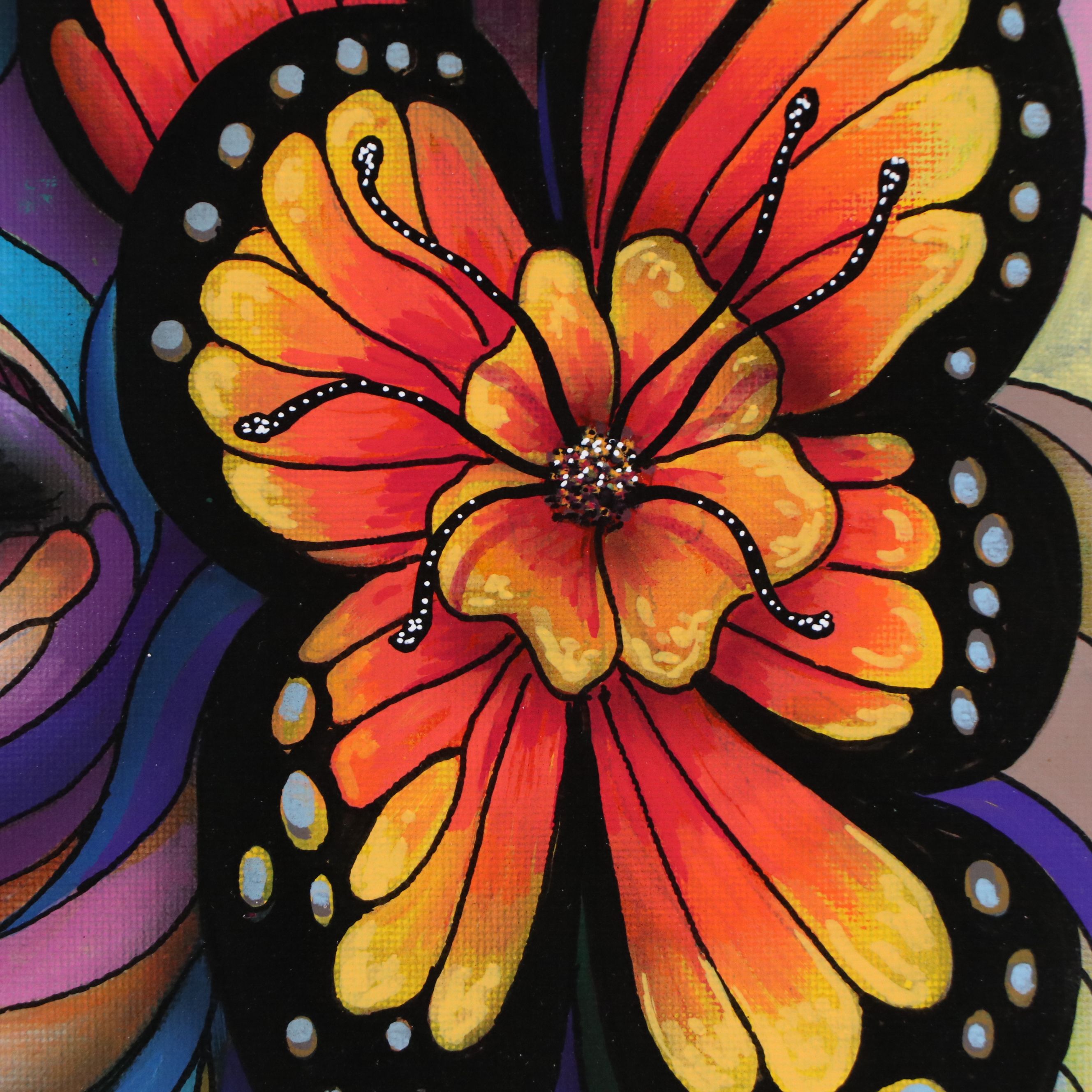 Ricardo Maya Stylized Acrylic Portrait of Woman with Butterfly, 21st Century