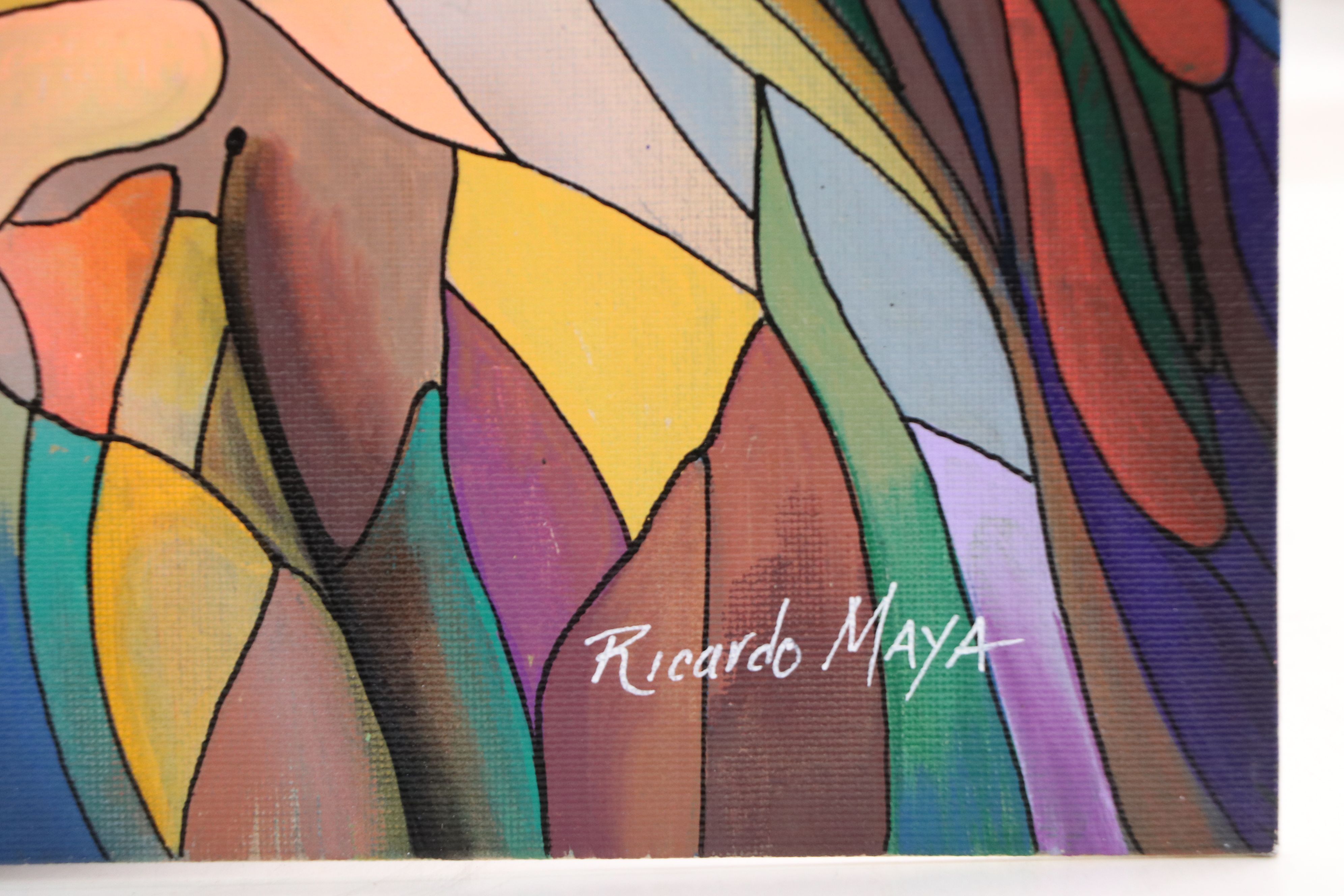 Ricardo Maya Stylized Acrylic Portrait of Woman with Butterfly, 21st Century