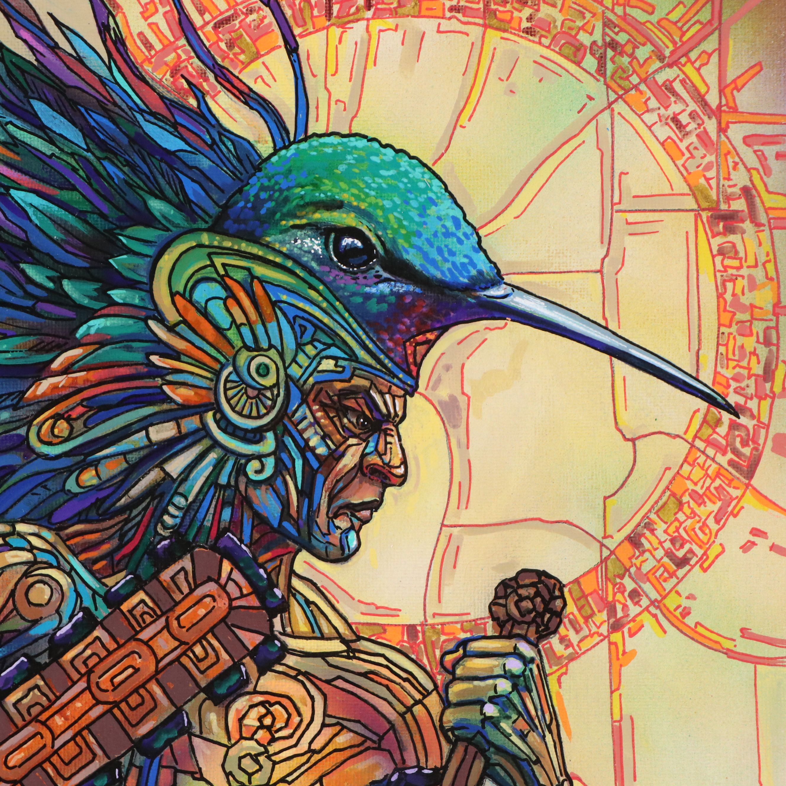 Ricardo Maya Stylized Acrylic Portrait of Warrior, 21st Century