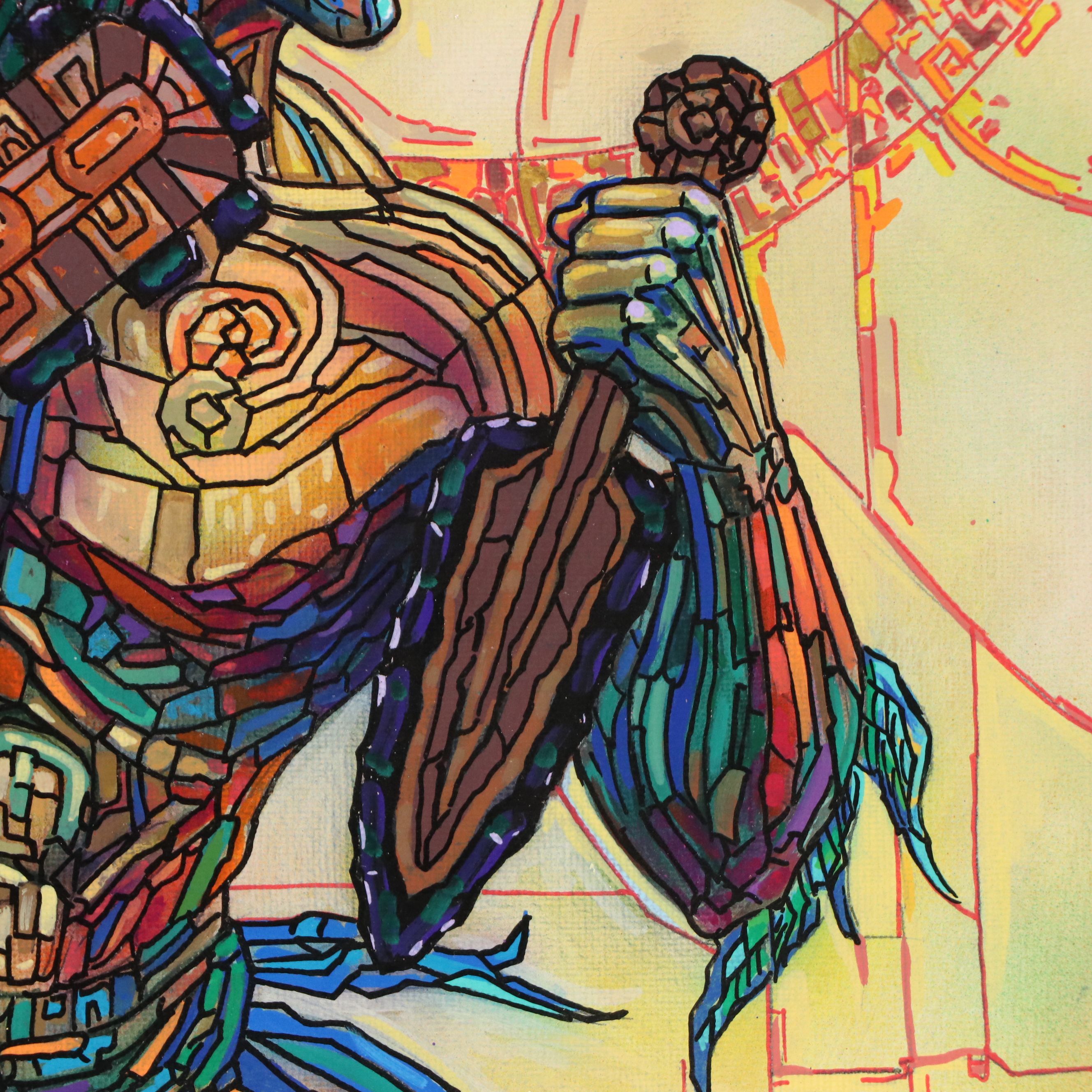 Ricardo Maya Stylized Acrylic Portrait of Warrior, 21st Century