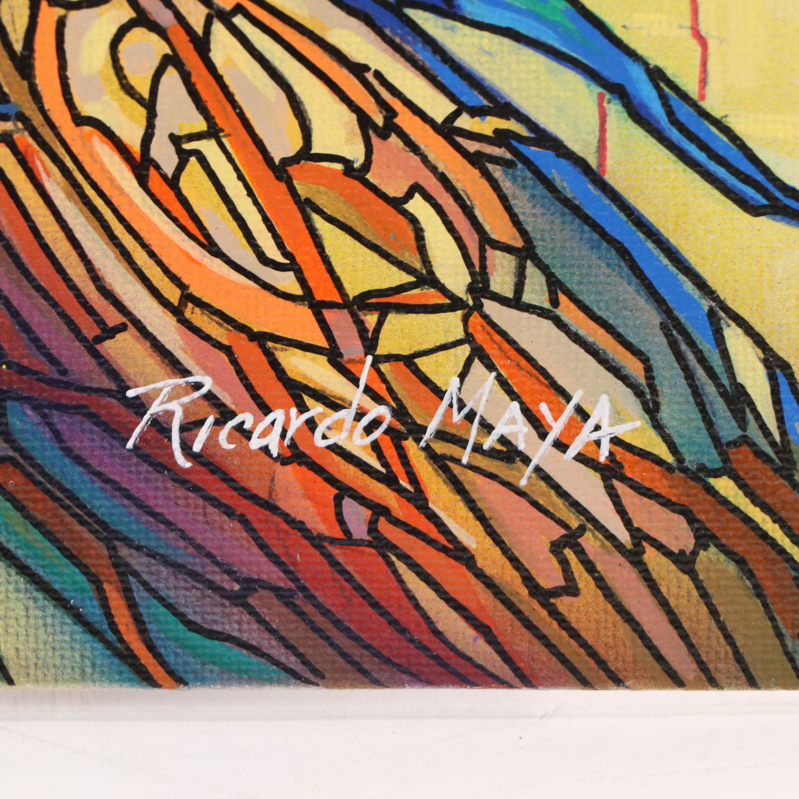 Ricardo Maya Stylized Acrylic Portrait of Warrior, 21st Century