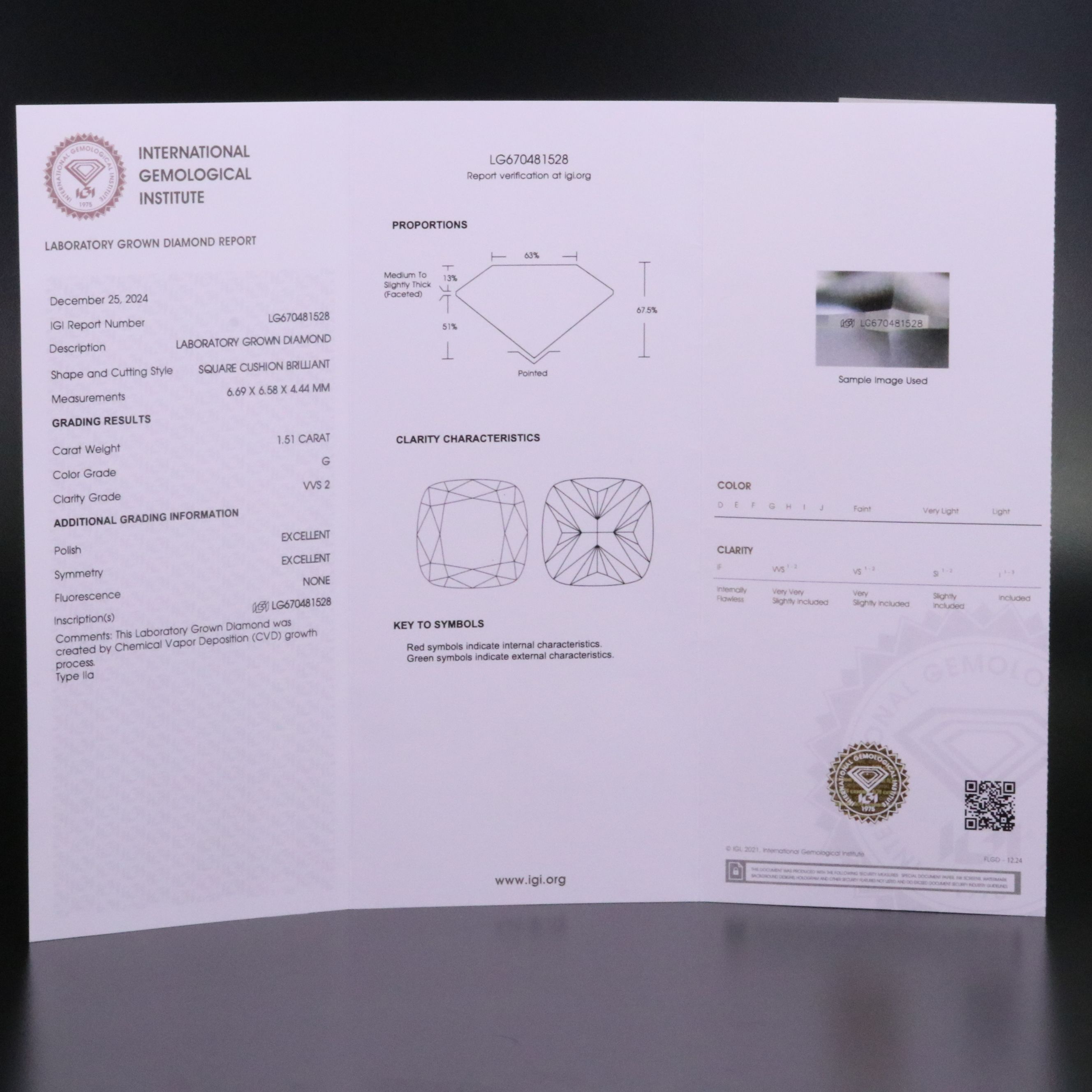 Loose 1.51 CT Lab Grown Diamond with IGI Report