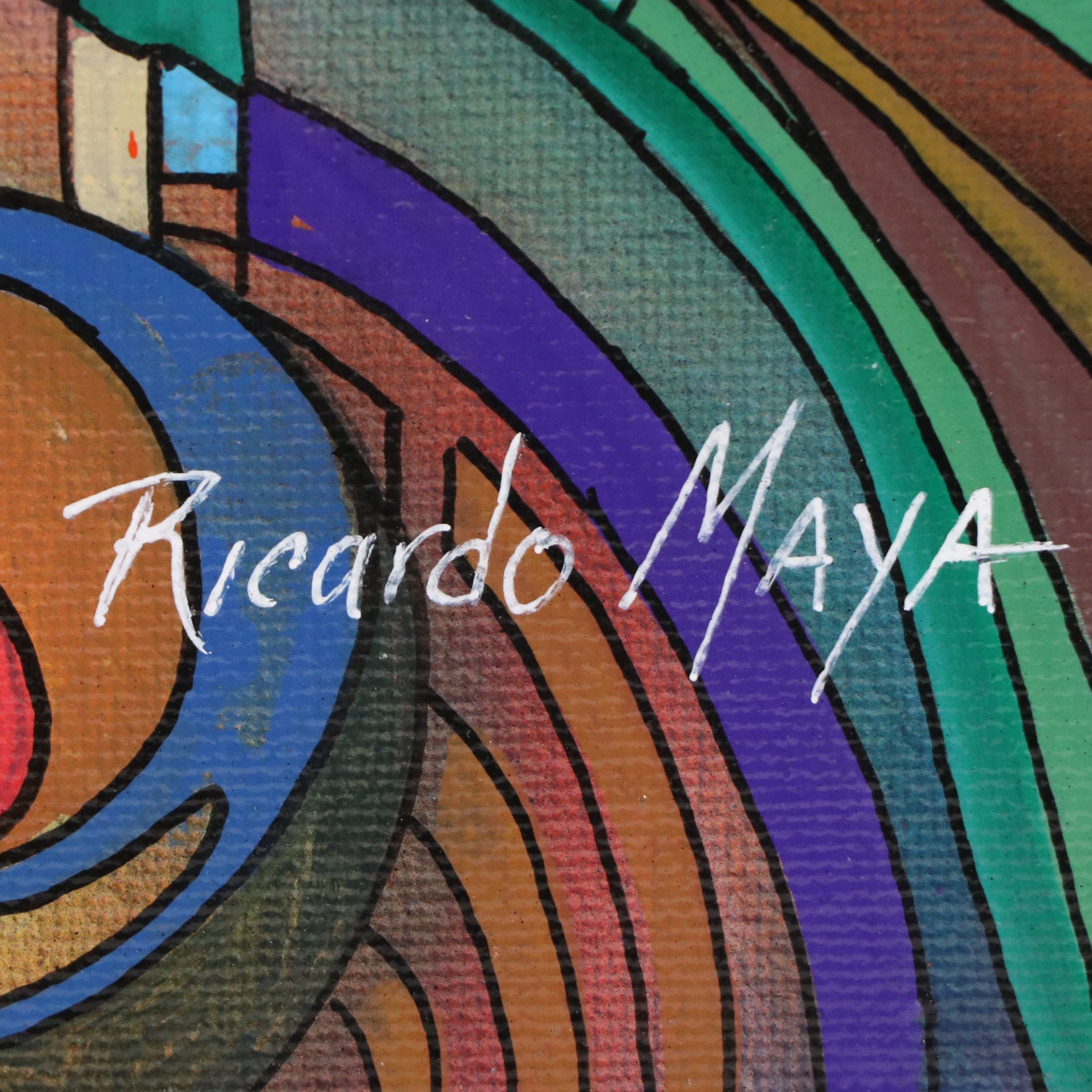 Ricardo Maya Stylized Acrylic Portrait of Woman with Butterfly, 21st Century