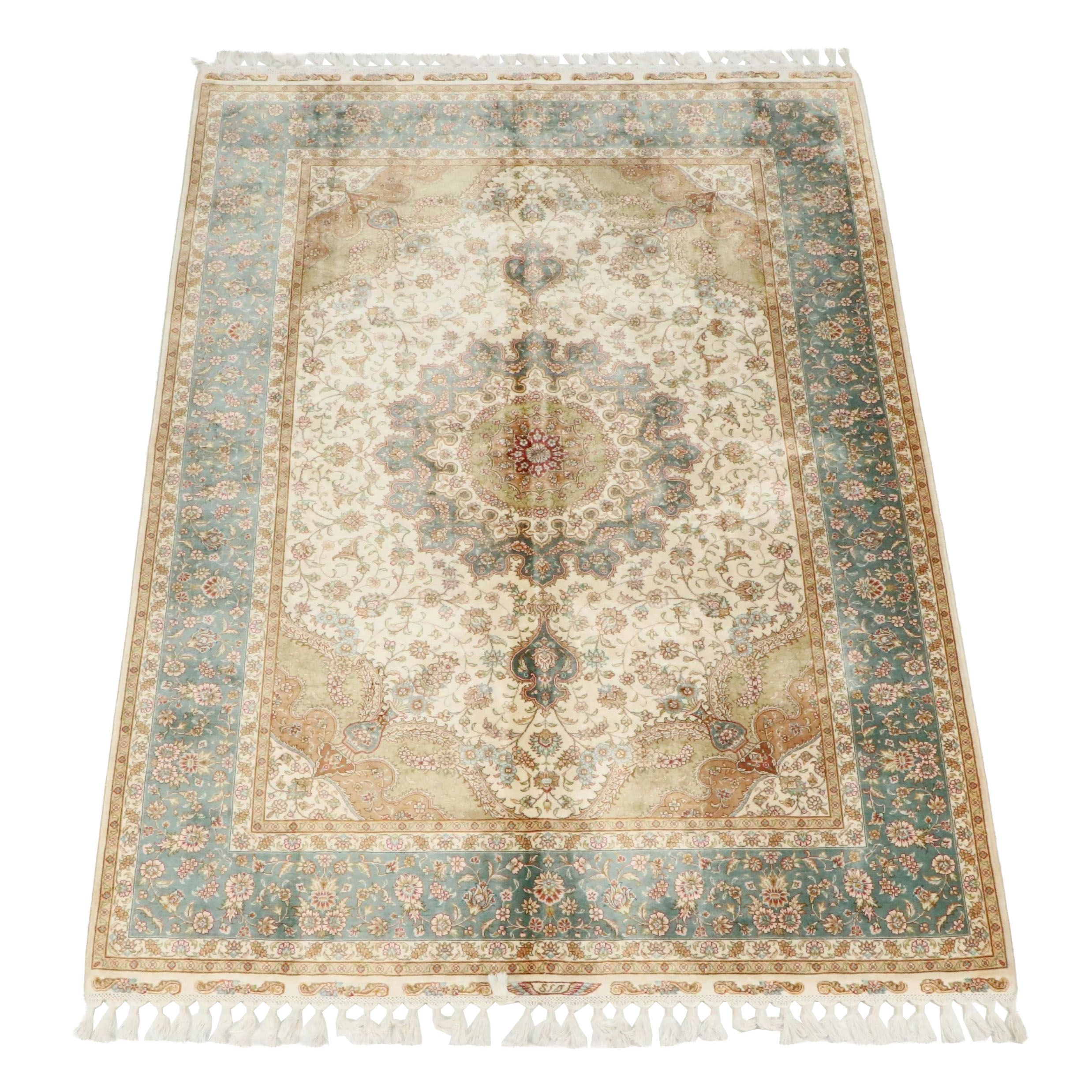 5'6 x 8'8 Hand-Knotted Persian Qom Style Silk Area Rug