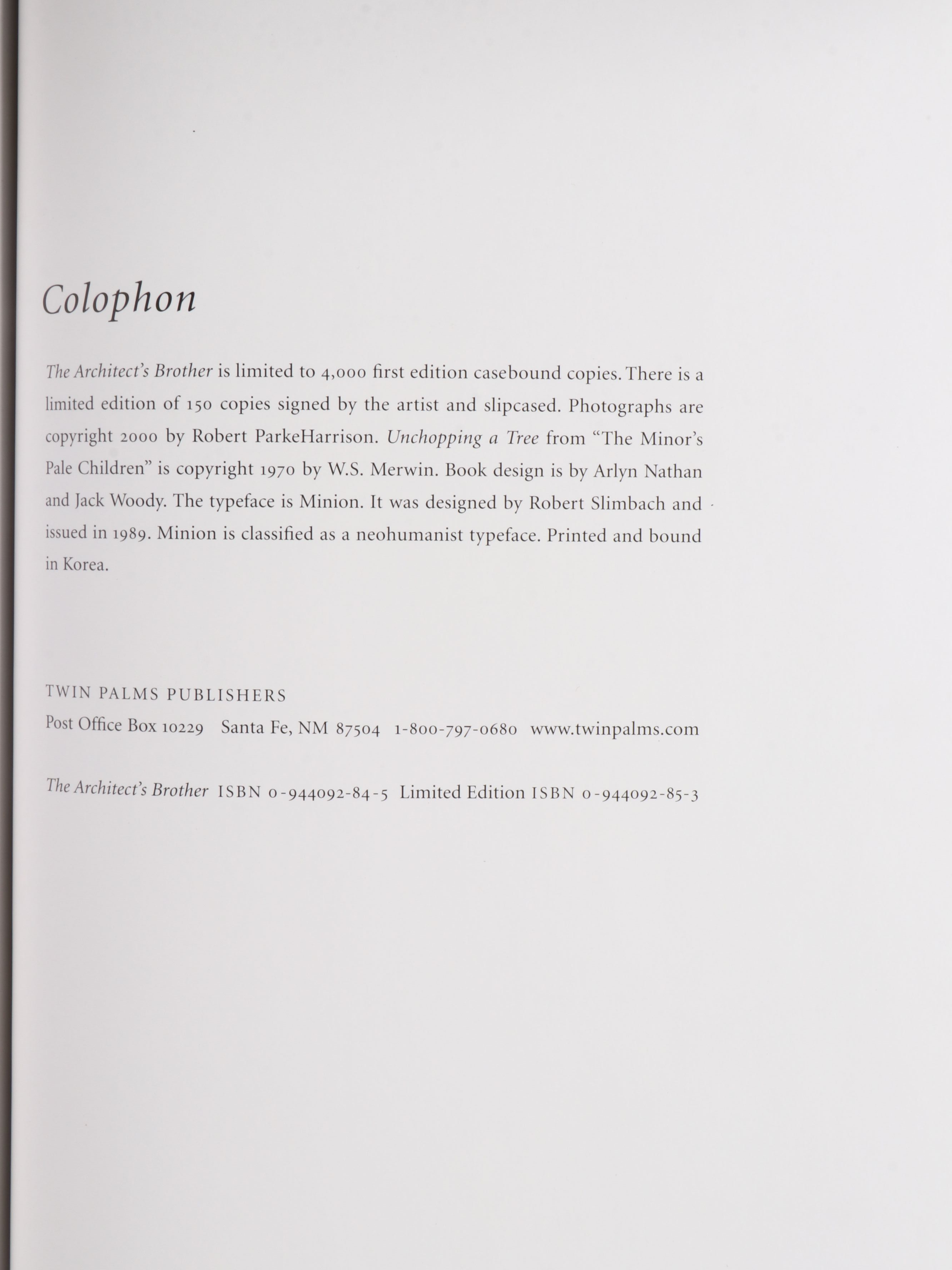 Signed Limited Edition "The Architect's Brother" by Robert ParkeHarrison, 2000