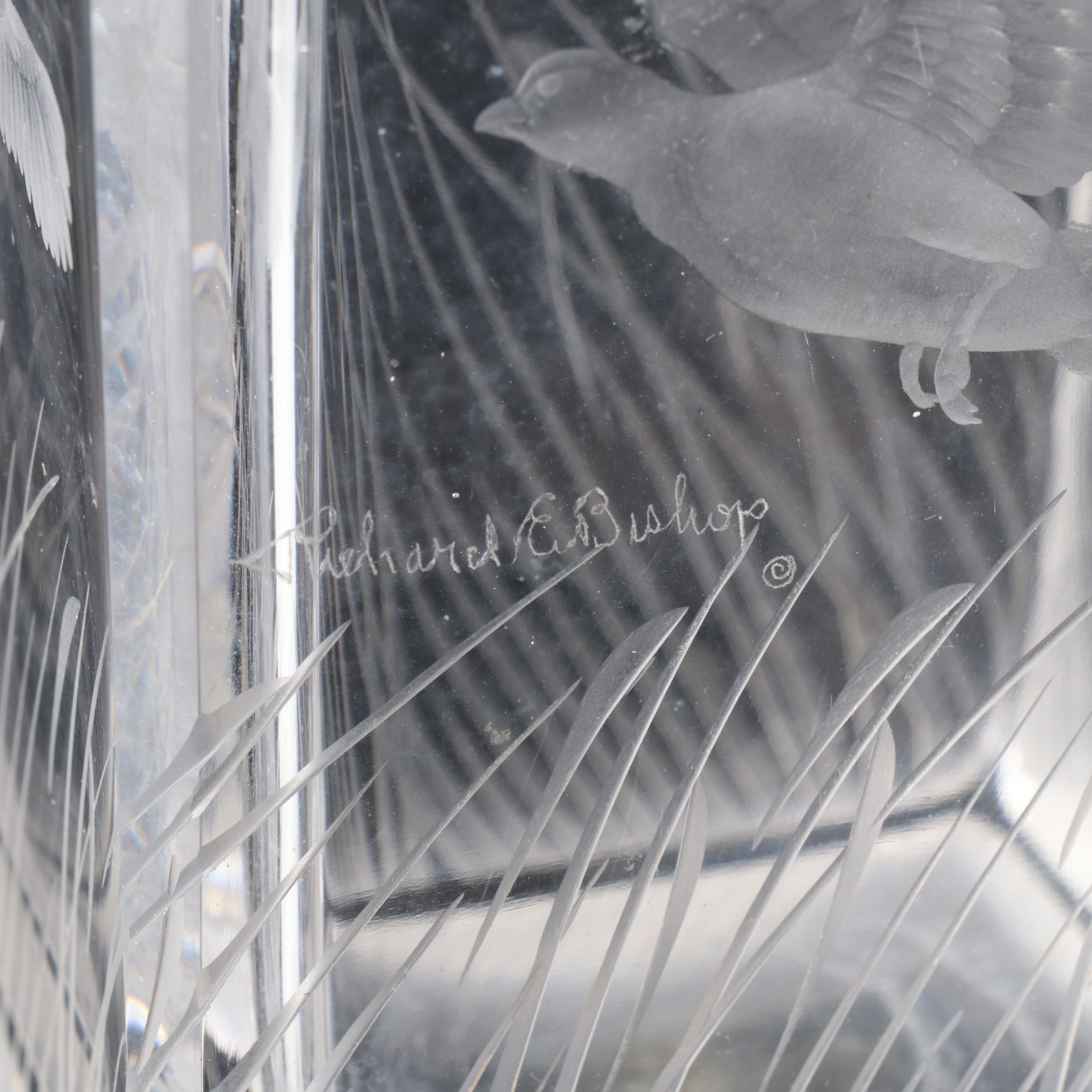 Richard E. Bishop Etched Crystal Waterfowl Stoppered Decanter