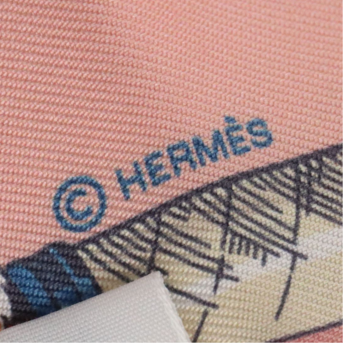Hermès "Cavalcades" Silk Twilly in Pink Silk