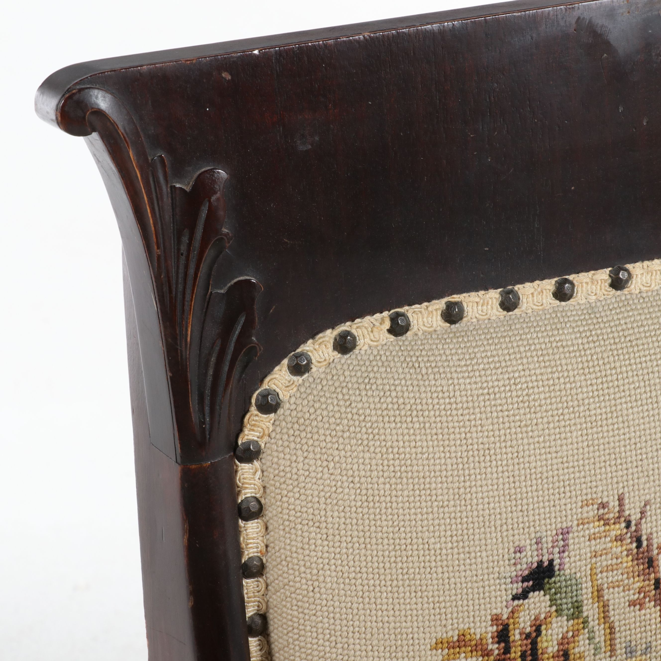 American Classical Revival Walnut Nursing Chair with Needlepoint Upholstery