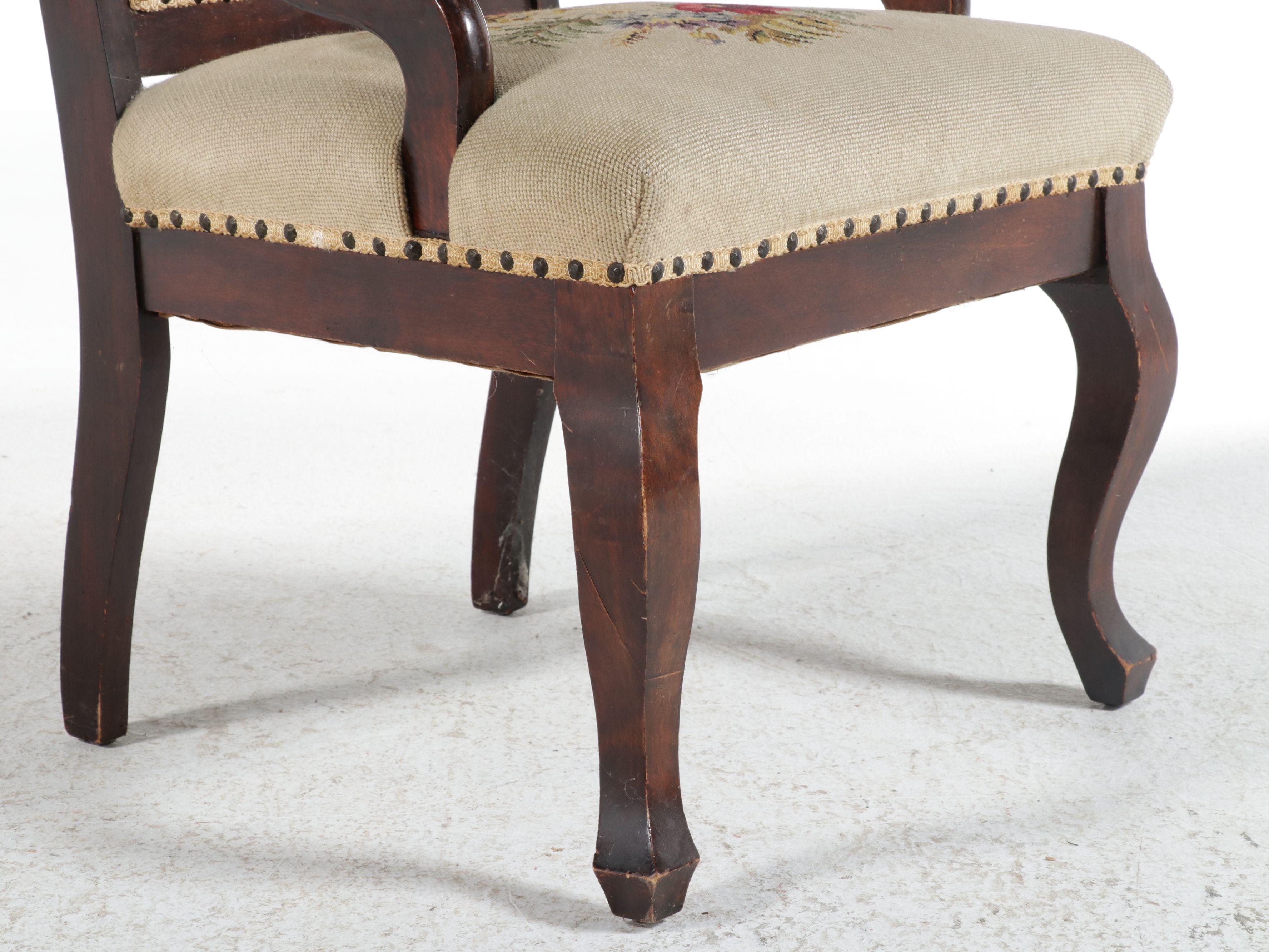 American Classical Revival Walnut Nursing Chair with Needlepoint Upholstery