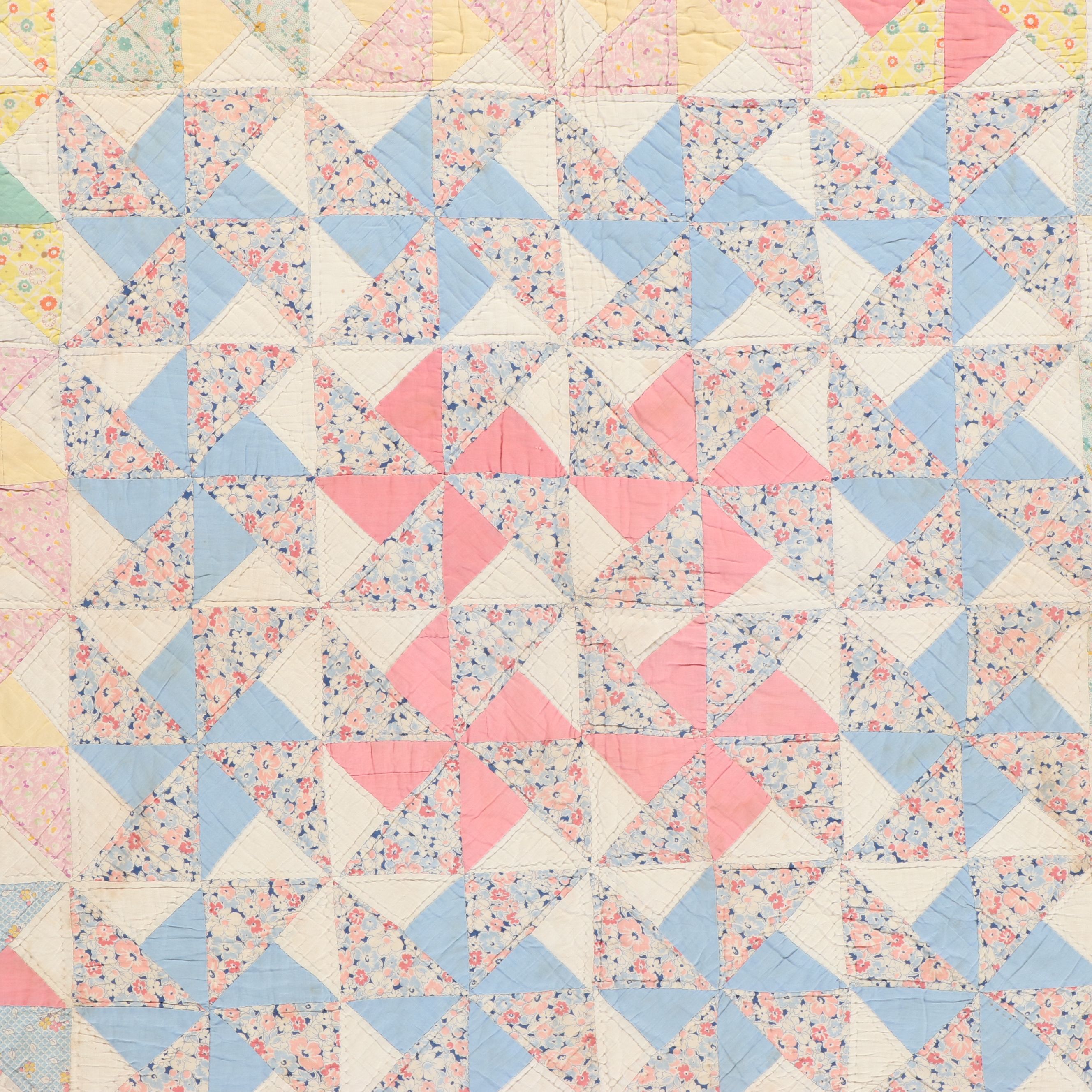 Sawtooth Star Block and Other Handmade Floral Quilt