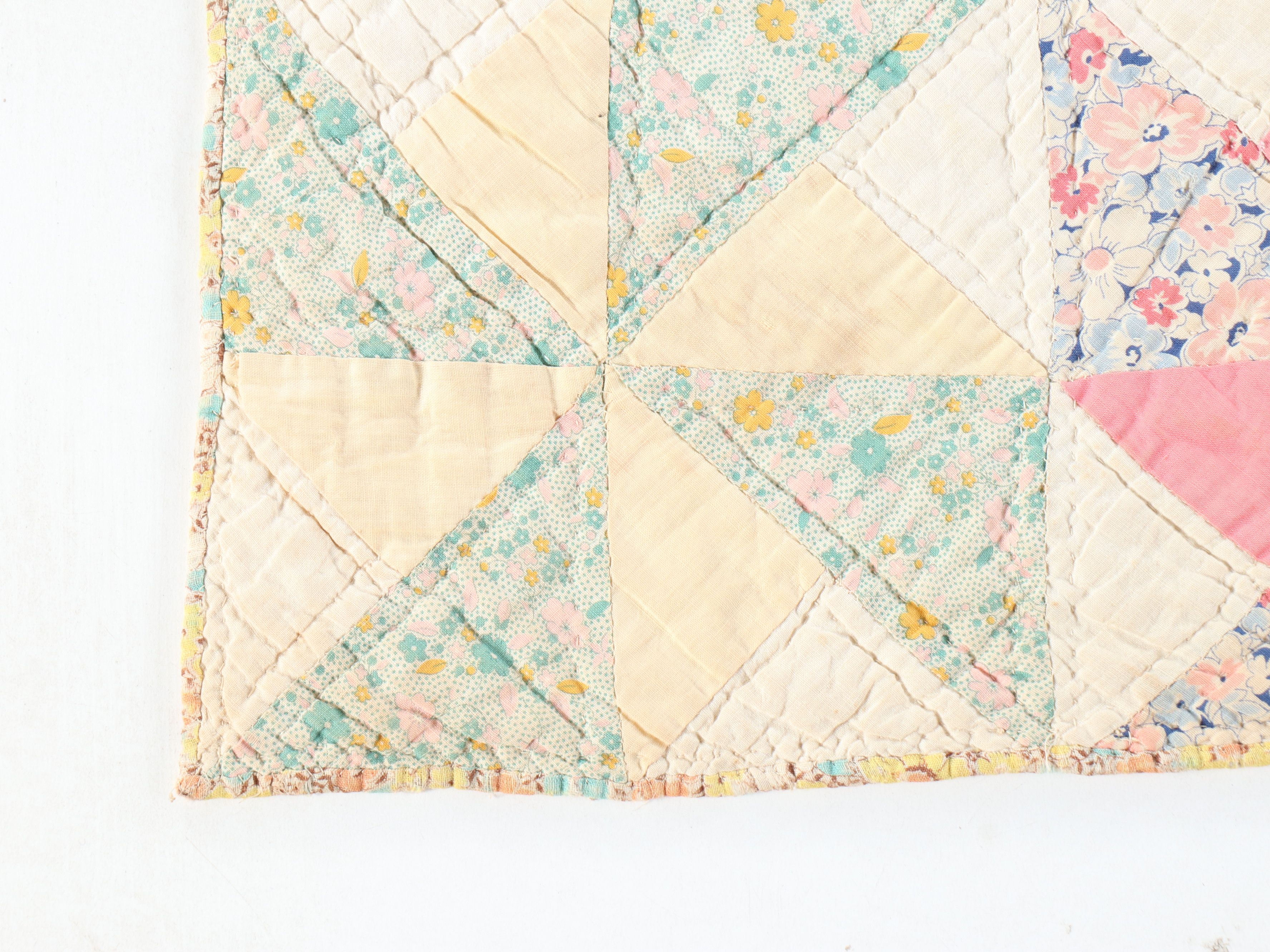 Sawtooth Star Block and Other Handmade Floral Quilt
