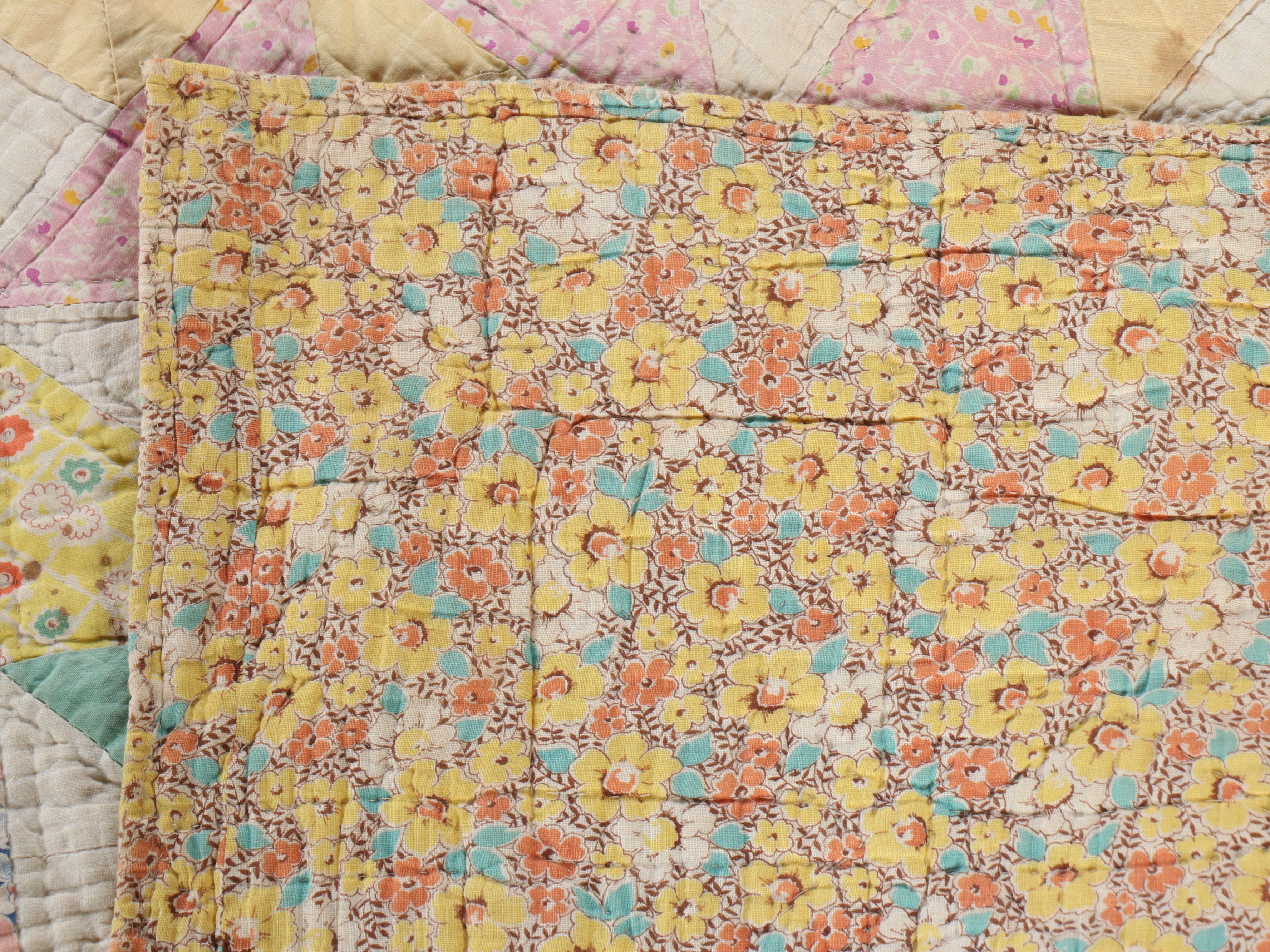 Sawtooth Star Block and Other Handmade Floral Quilt