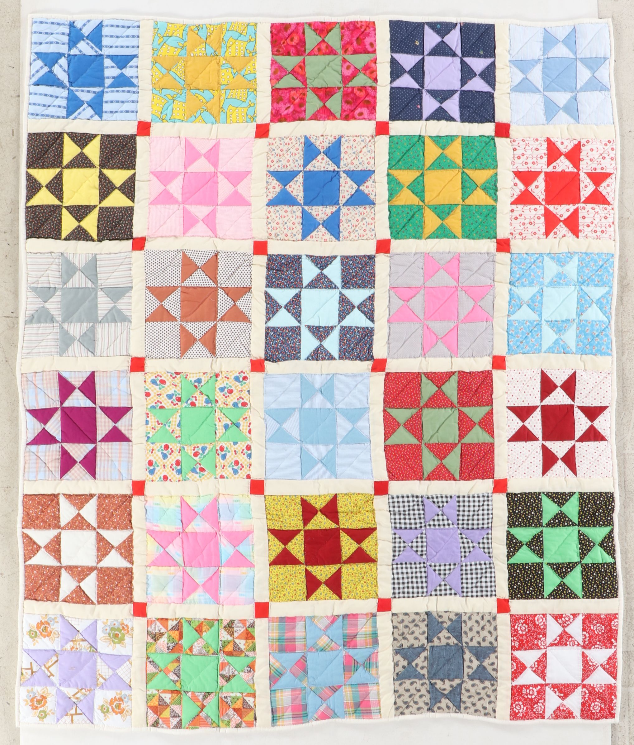 Sawtooth Star Block and Other Handmade Floral Quilt