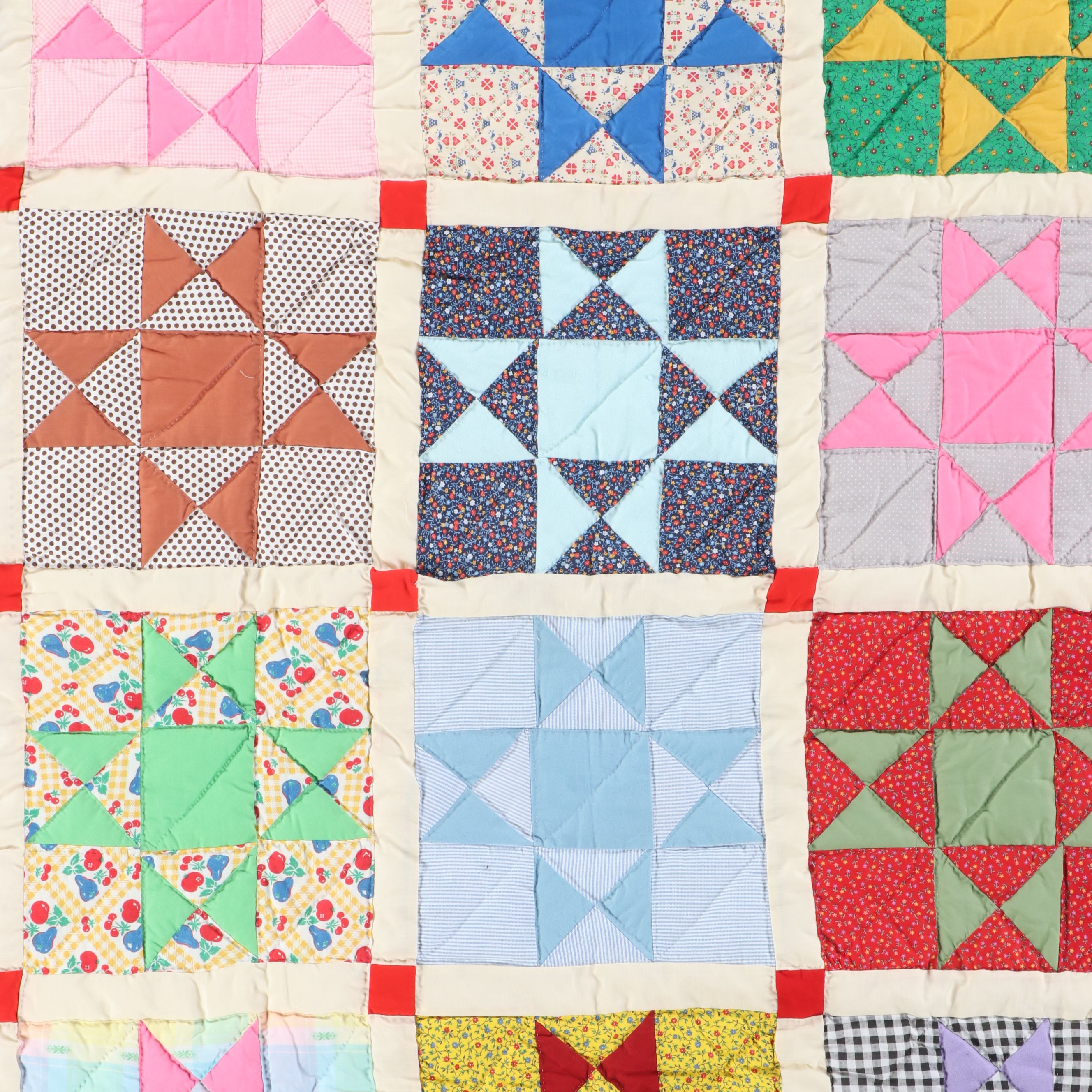 Sawtooth Star Block and Other Handmade Floral Quilt