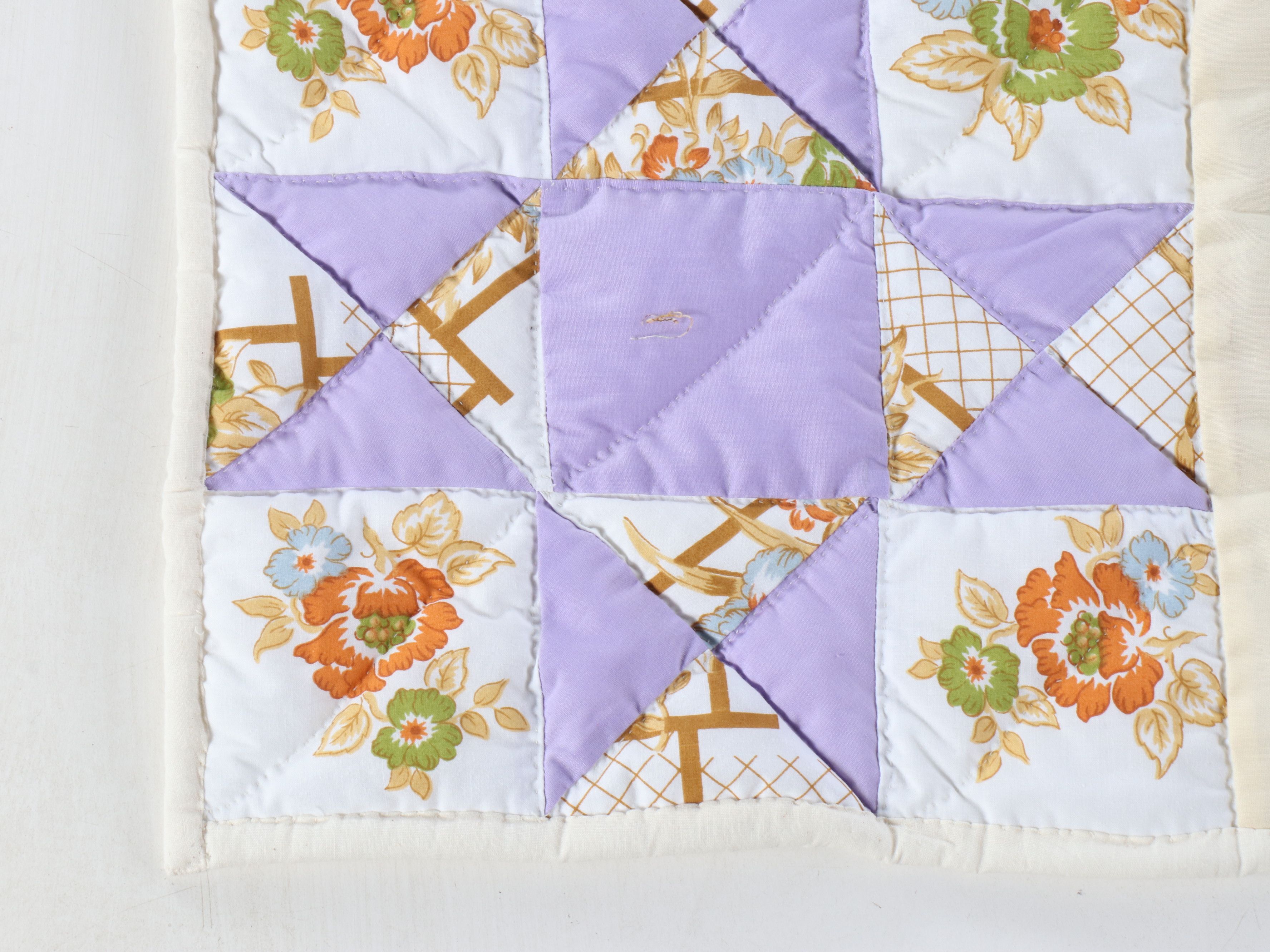 Sawtooth Star Block and Other Handmade Floral Quilt